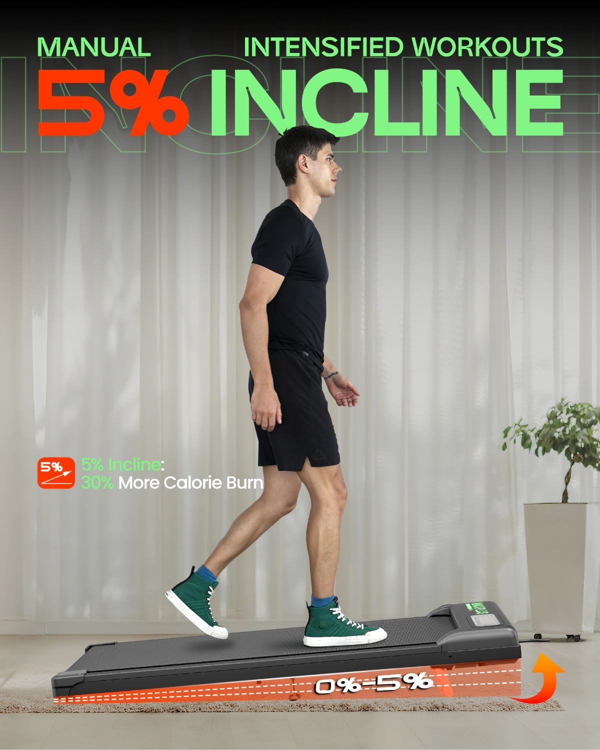 Portable Walking Pad with Incline, Under Desk Treadmill for Home, 3.0HP 350lbs Capacity Walking Jogging Running Machine with Remote Control and LED Display