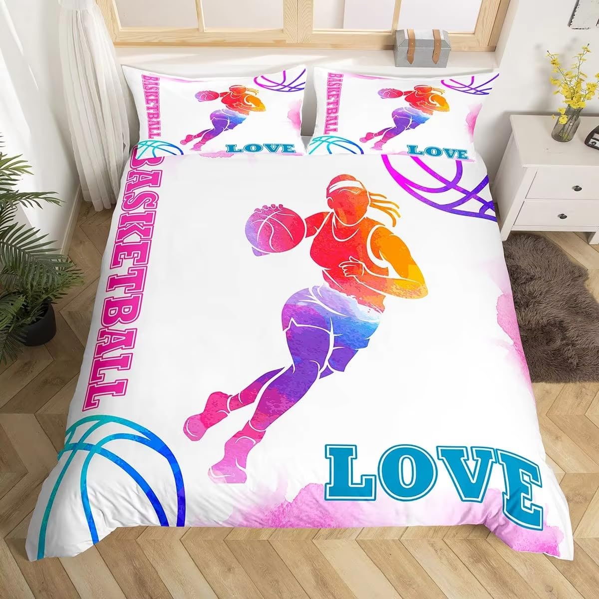 SJSXWQN Funda Nordica Cama 90 Baloncesto Edredón Cama 90 para Niñas Niños con Cremallera Suave Transpirable Microfibra Fundas Nordicas 150x220 cm + 2 Fundas de Almohada 50x80 cm