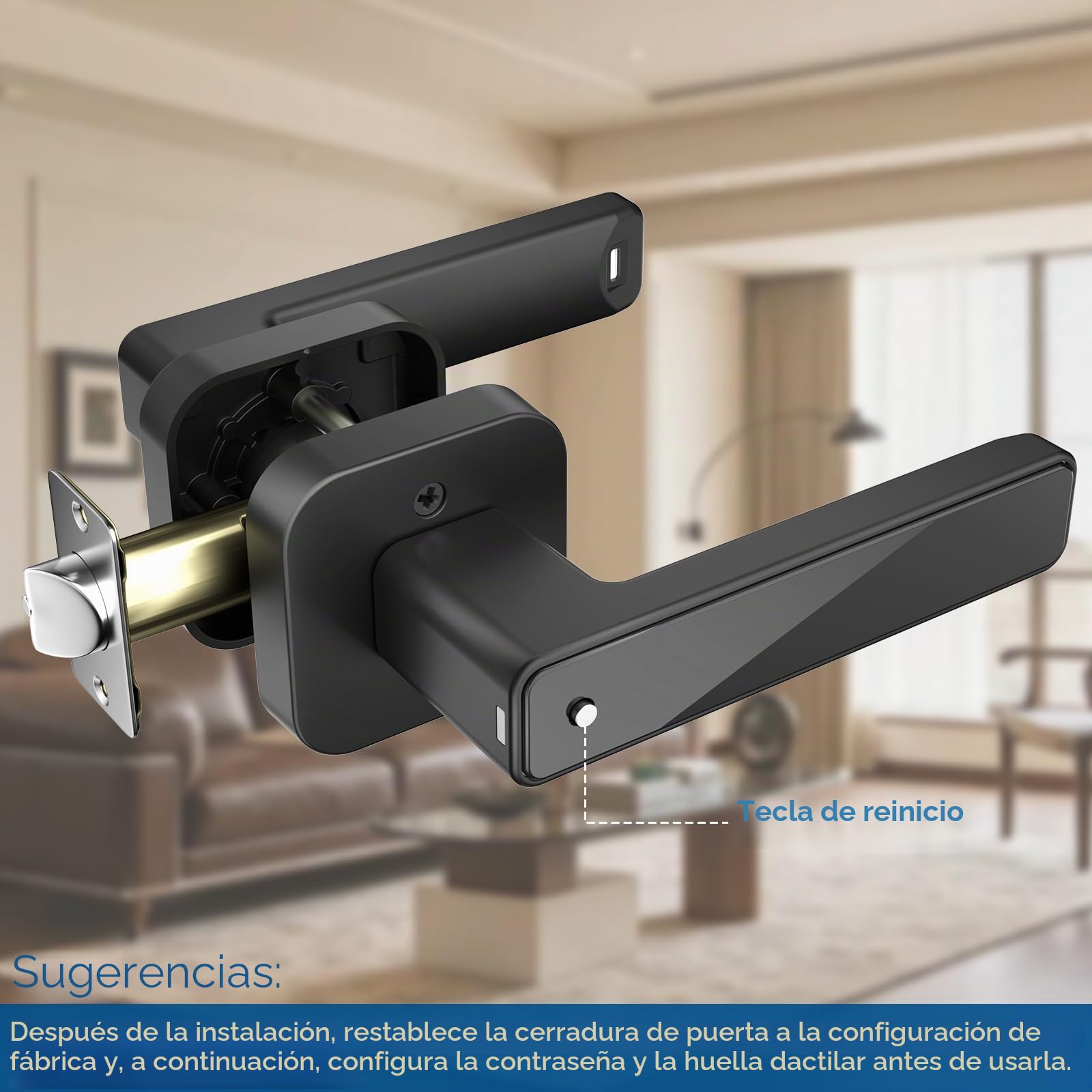 FITNATE Cerradura inteligente de puerta con huella dactilar, palanca de entrada sin llave con aplicación, tarjeta IC, código, llave y desbloqueo biométrico para dormitorio, hogar, hotel, oficina