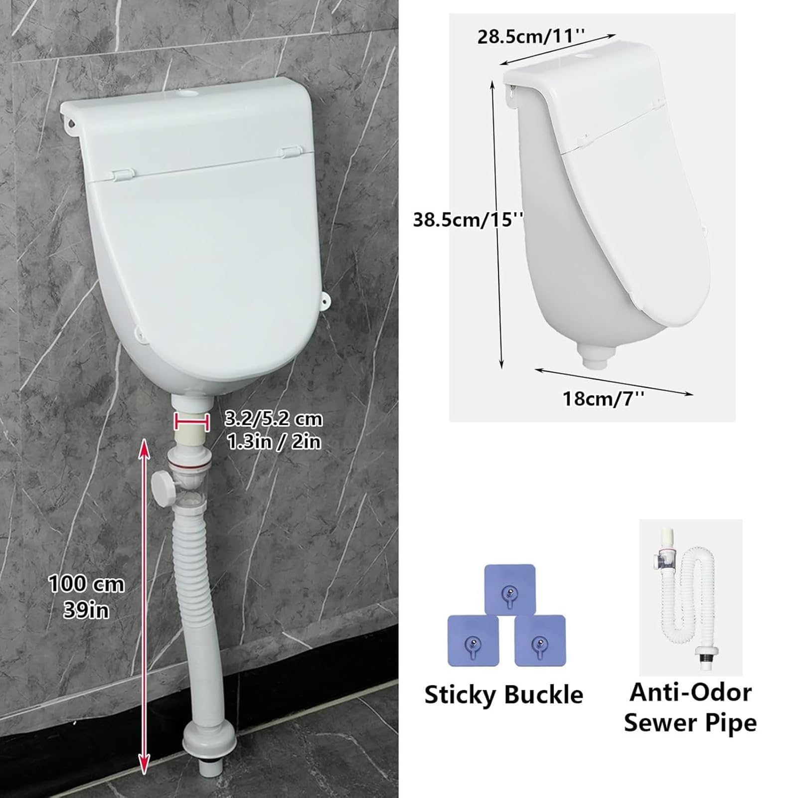 Orinatoio da parete da uomo con coperchio orinatoio commerciale regolabile per casa, cortile, veicolo e campeggio, efficiente sistema di lavaggio delle urine deviatore WC