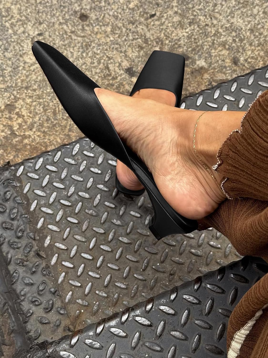 Coutgo Women's Mules Low Kitten Heel Closed Square Toe Slip On Backless Dress Shoes,Size Fits Large - Image 3