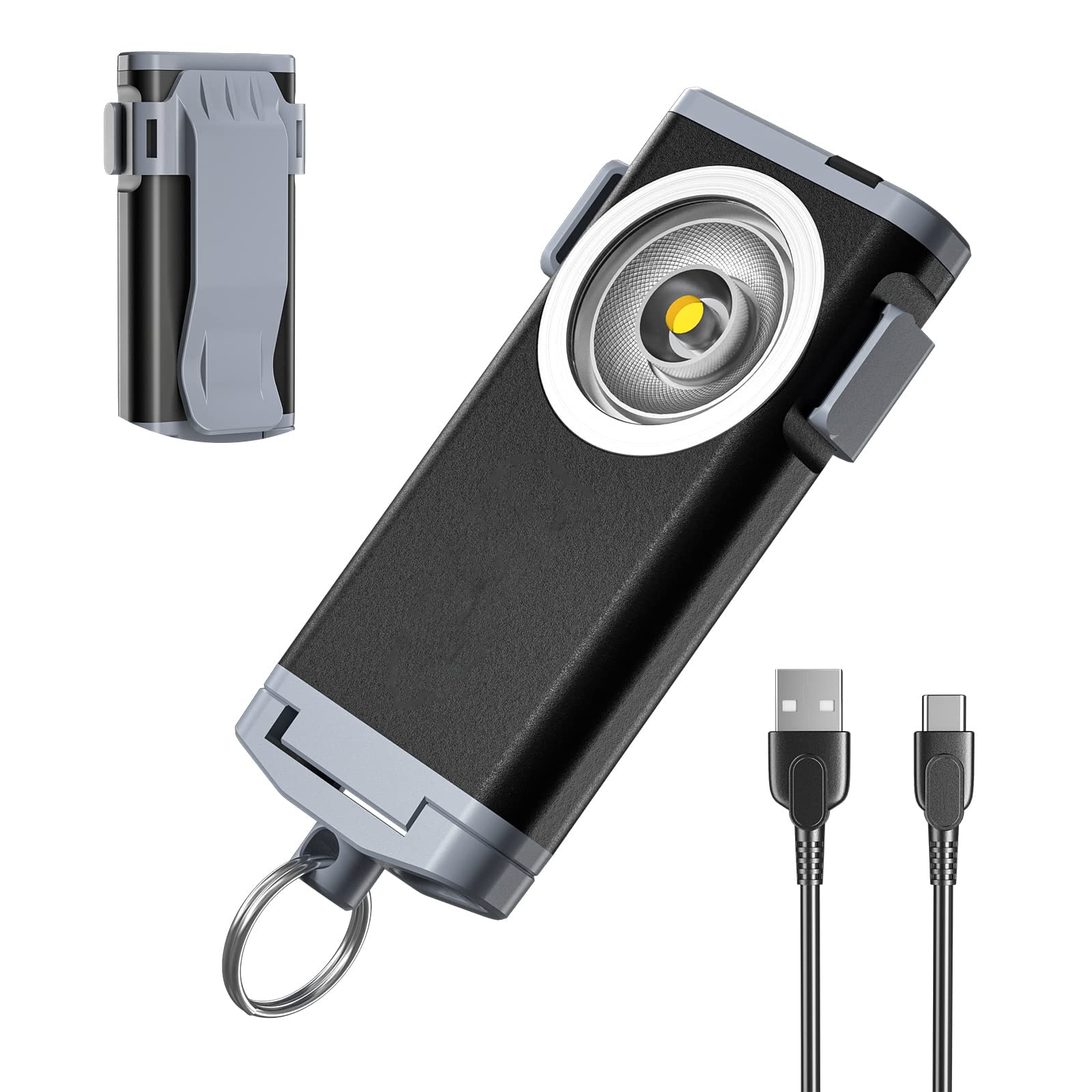 MAKINGTEC Mini Flashlight Keychain, 500 Lumens Rechargeable Pocket Flashlight, 5 Modes Small Led Flashlight, EDC Keychain Brightest Flashlight Magnetic Hat Clip for Outdoor