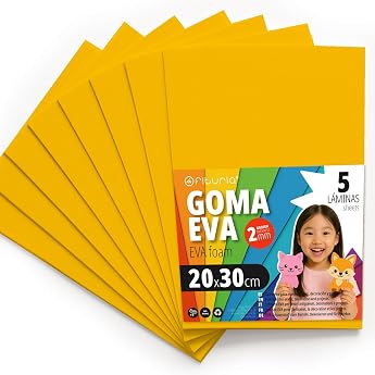 OFITURIA Foam Rubber for Crafts and School Projects Coloured Foam Ideal for DIY Decoration Scrapbooking and Creative Projects 20 x 30 cm Yellow Pack of 5
