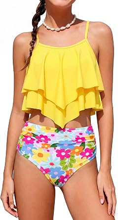 HOZIY Girls Bikini 2 Piece Swimsuit Set Tiered Flounce Bathing Suit Adjustable Straps Girls Swimwear