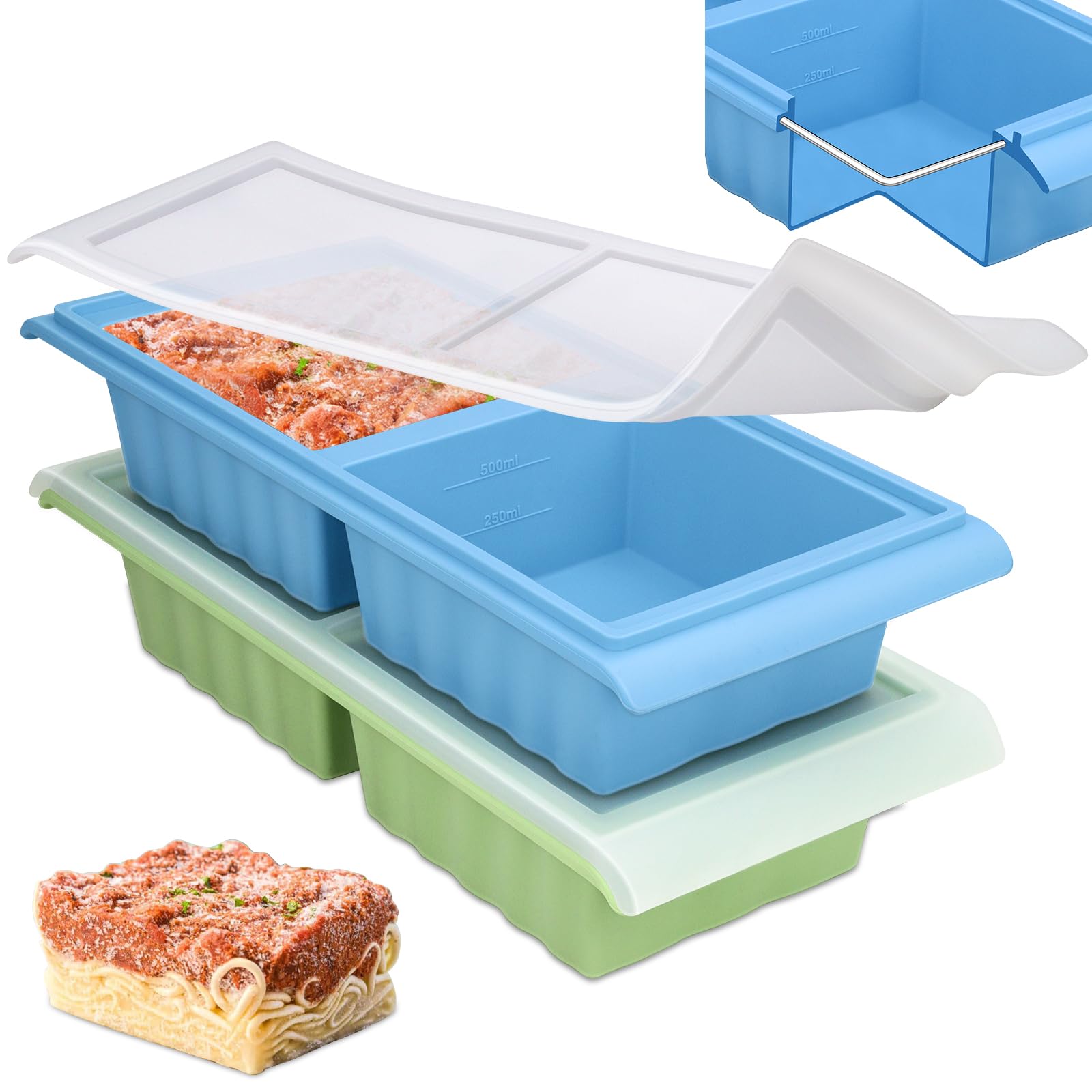 2 Pack Silicone Freezer Tray for Soup Cubes, 2-Cup Extra Large Ice Cube Tray BPA Free, Easy Meal Prep Soup Containers with Lid, Food Freezer Trays Molds for Storing 250ml/500ml Broth, Leftovers, Sauce
