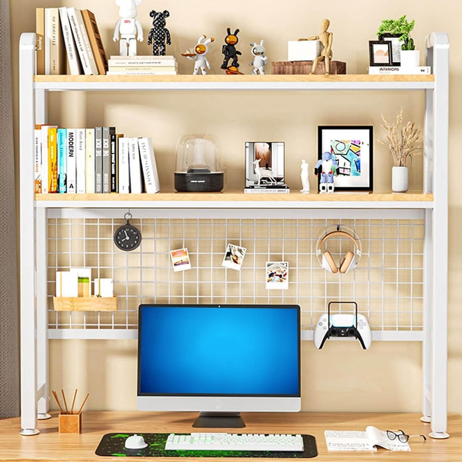 LAEDOAT Desktop Bookshelf Bookcase - Coputer Desk Bookshelf Hutch, 2