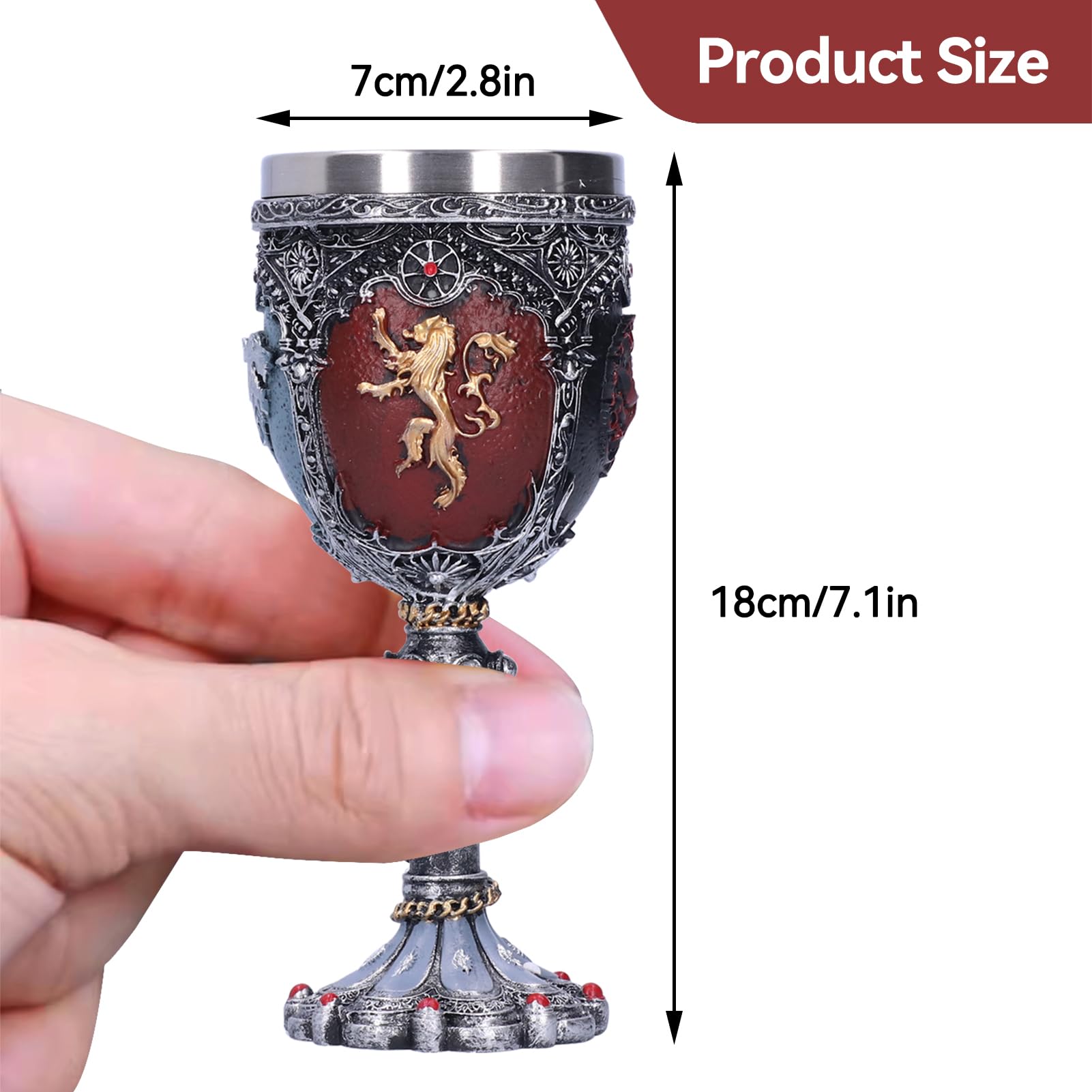 Cyrank Bicchiere vintage, bicchiere da vino in acciaio inox tazze medievali taglio calice goffratura 3D per forniture per feste di bar di Halloween
