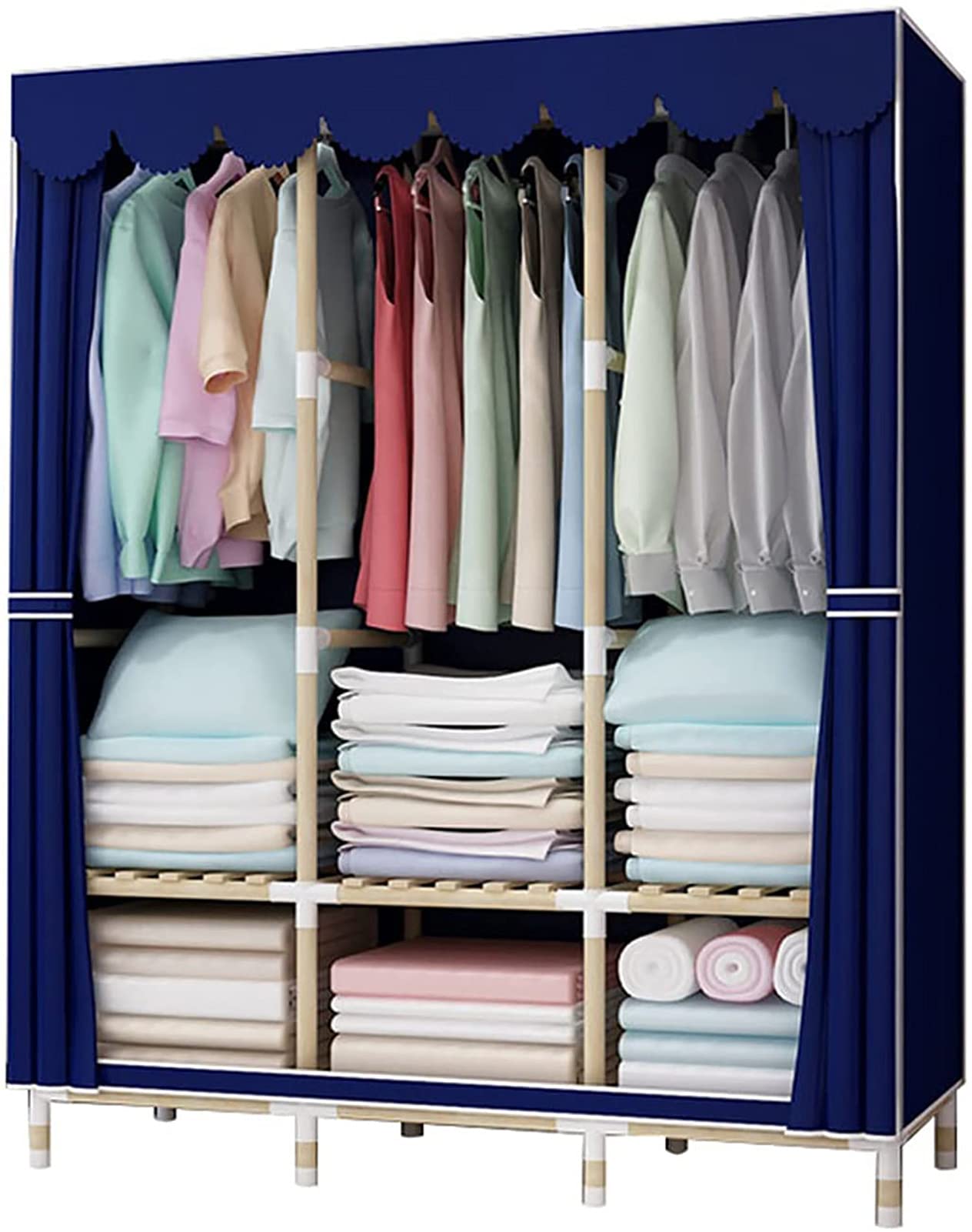LBBBB Wardrobe Storage Closet Portable Closet Storage Organizer with Non-Woven Fabric And Hanging Rod L125*W45*H170cm, Quick And Easy To Assemble,Navy