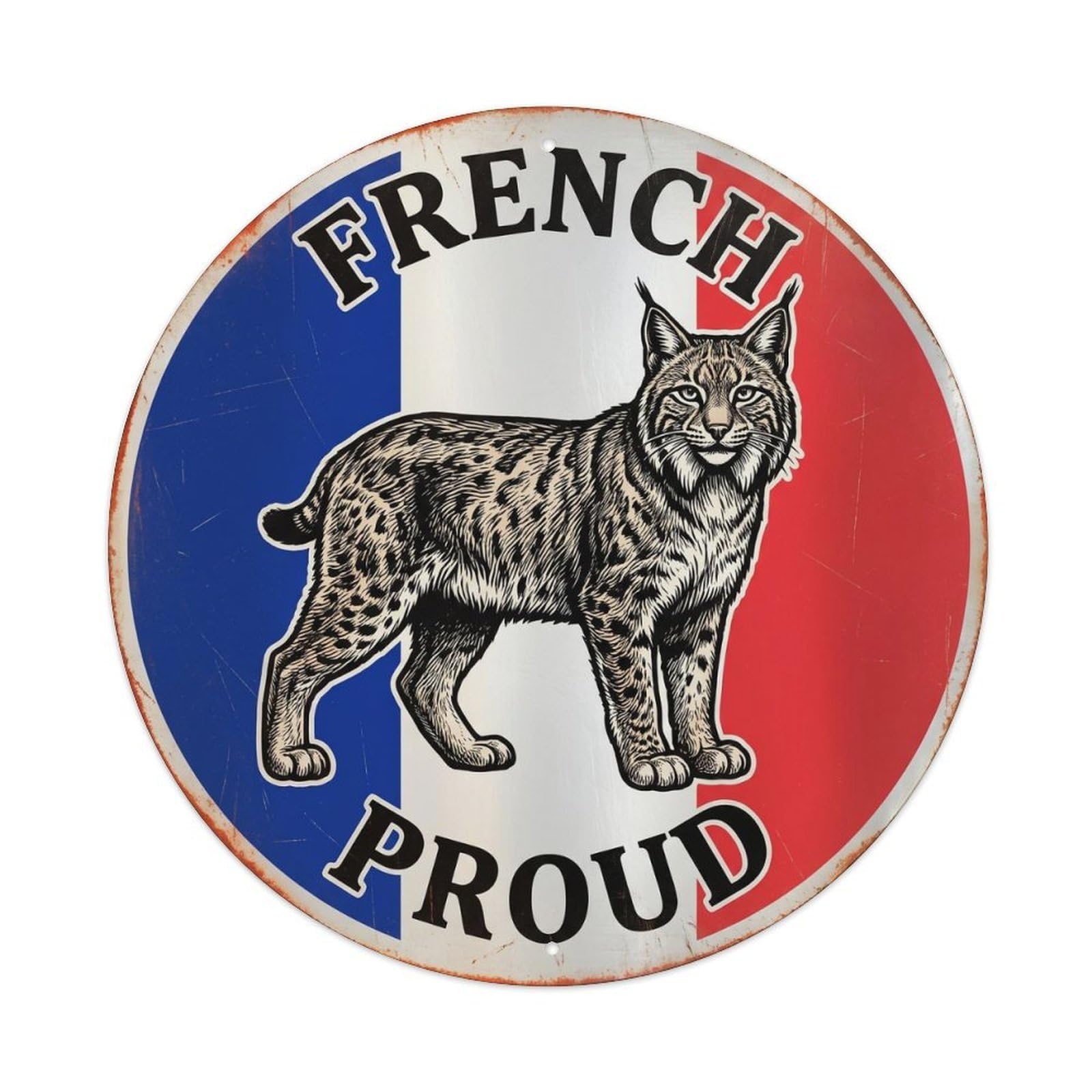 Olhnbad Style French Proud Lynx Wildlife Heritage Emblem Metal Tin Sign