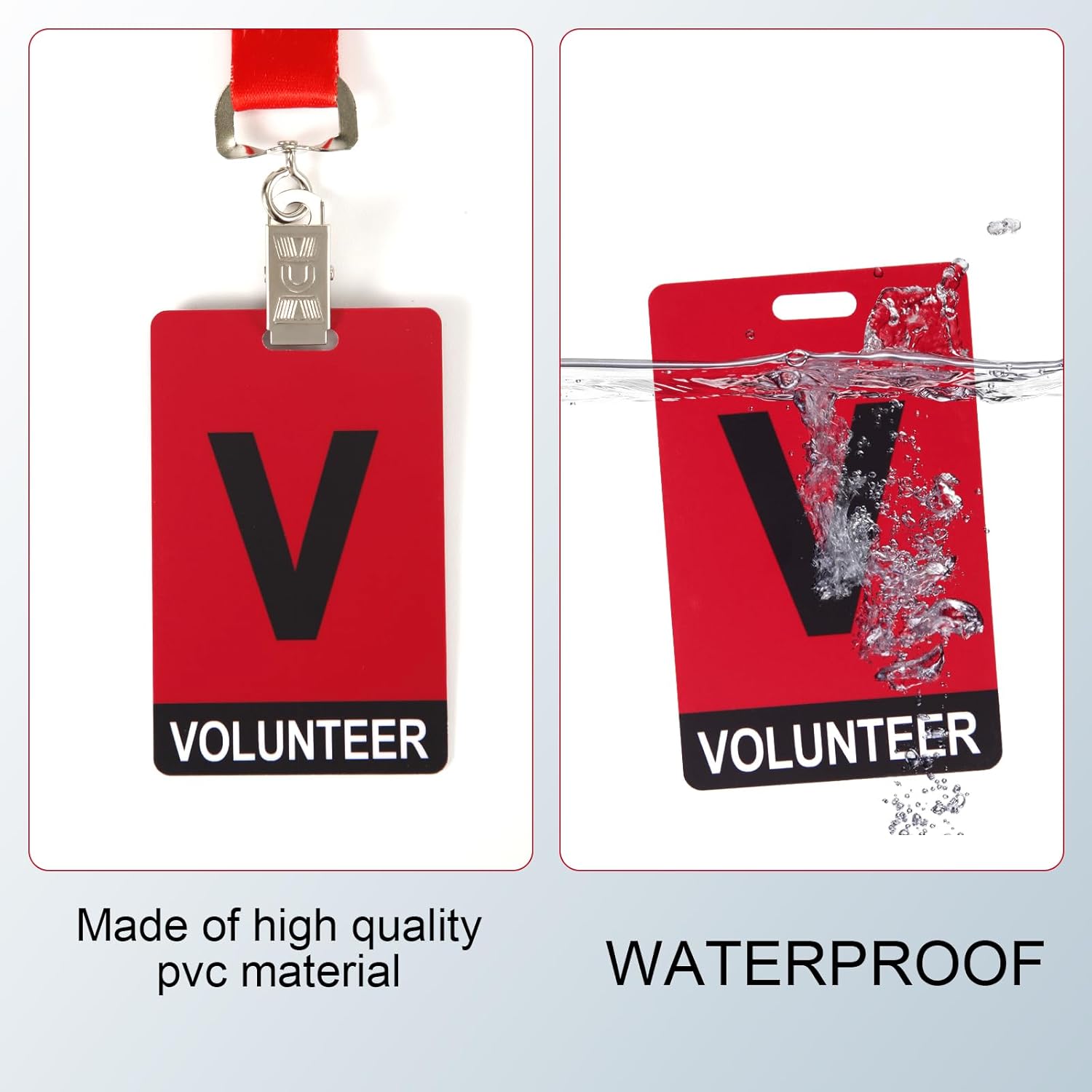 25pcs Volunteer ID Badges with 25pcs Volunteer Lanyard, Volunteer Badge Lanyards Volunteer Name Tags Event Staff Volunteer Strap Lanyards with Clip Release for Company Campus School Exhibition (Red)
