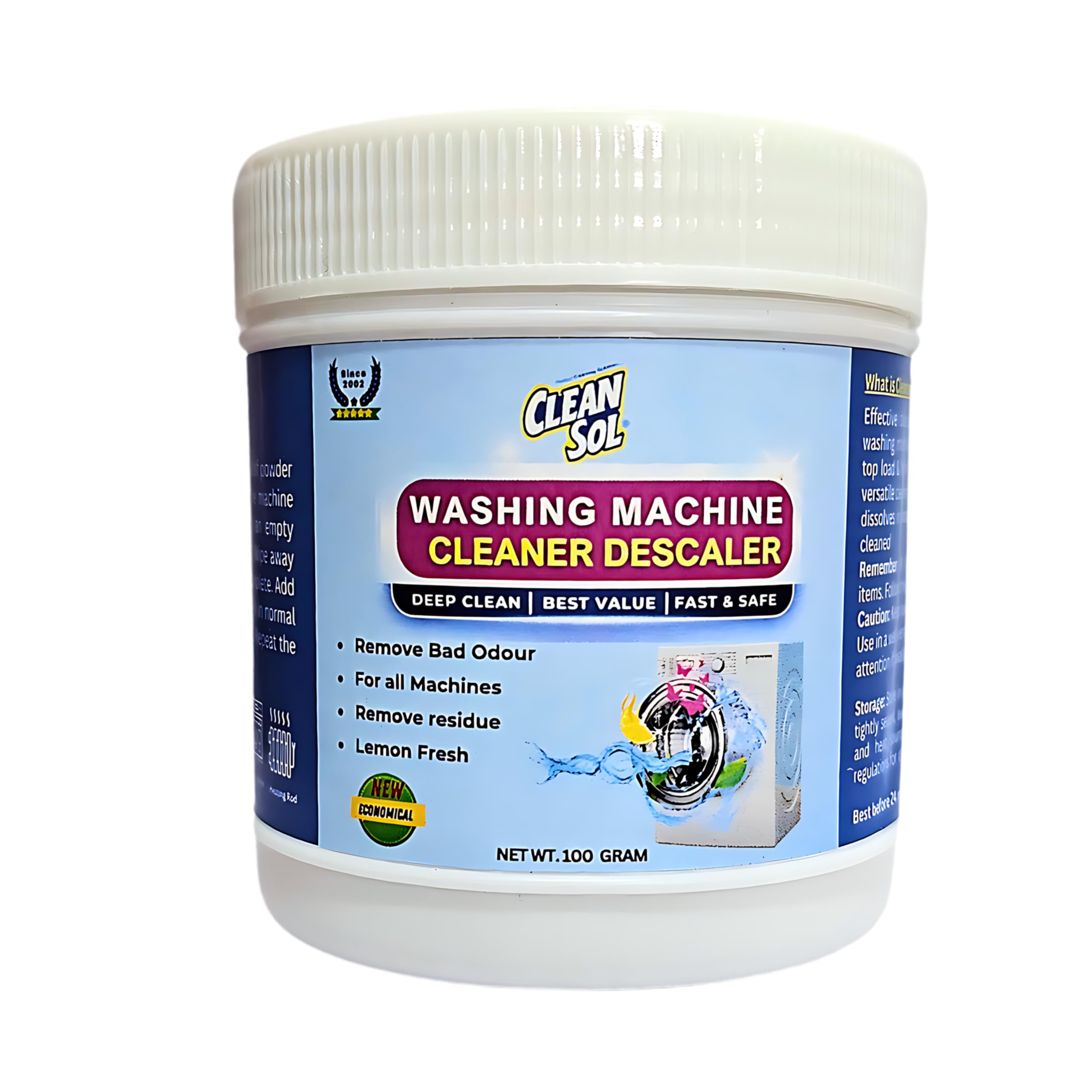 Cleansol Washing Machine Cleaner & Descaler Powder - 100g Jar | Removes Limescale, Dirt & Bad Odors (B0CY8KTTTP) Amazon Price History, Amazon Price Tracker