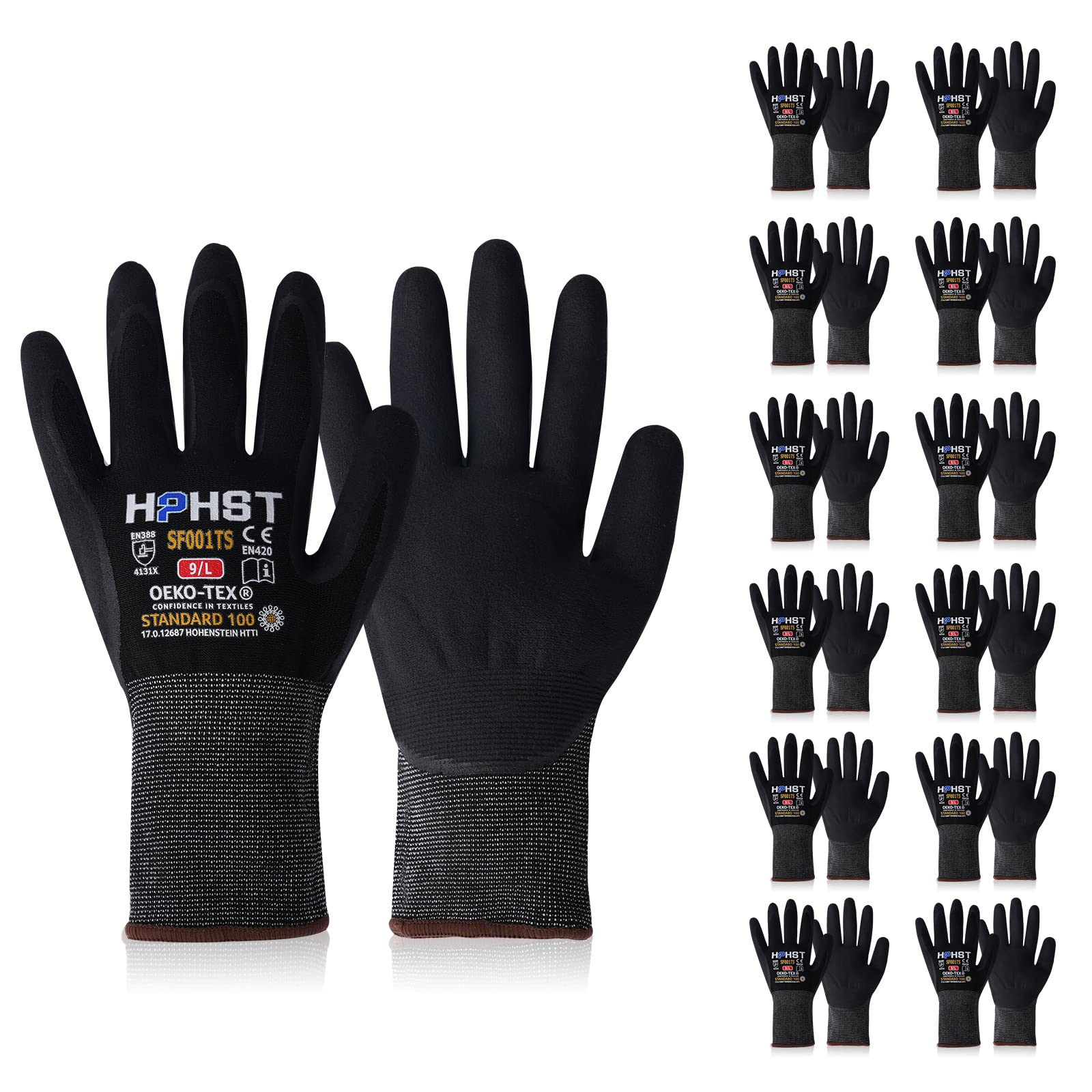 HPHST Arbeitshandschuhe SF001TS Handschuhe Montagehandschuhe für Damen und Herren Gloves Ergonomisches Design Smart Touch 12 Paar (Small, Schwarz)