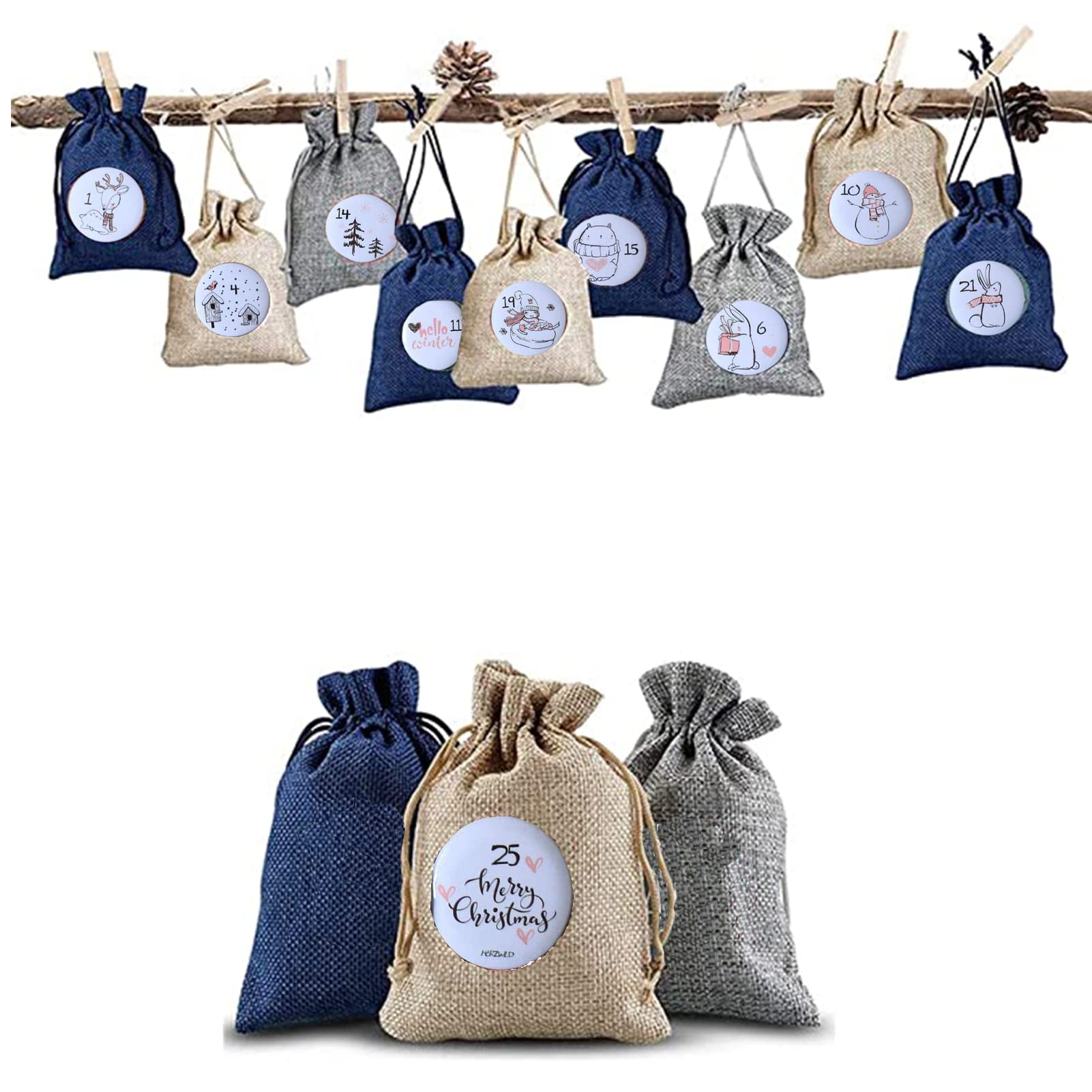 Spille Per Calendario Dell'Avvento Con Numeri 1-25 - Decorazione Vintage Per Sacchetti E Sacchetti - Foto 13