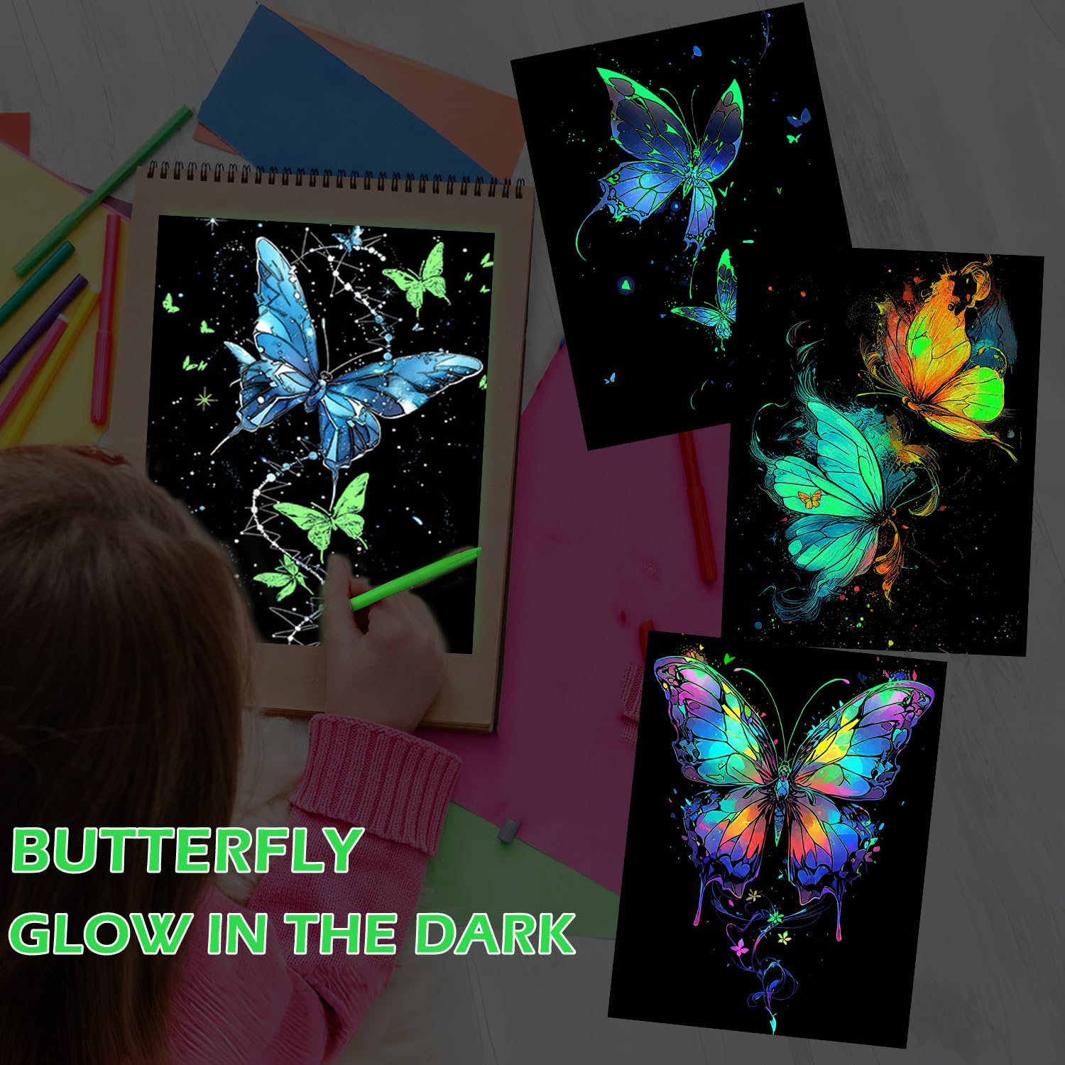 VLYX Scratch Art for Adults and Kids - 8-Piece Rainbow Scratch Notes Kit with Scratching Tools, Creative Art Supplies Children & AdultsButterfly & Whale - Image 4