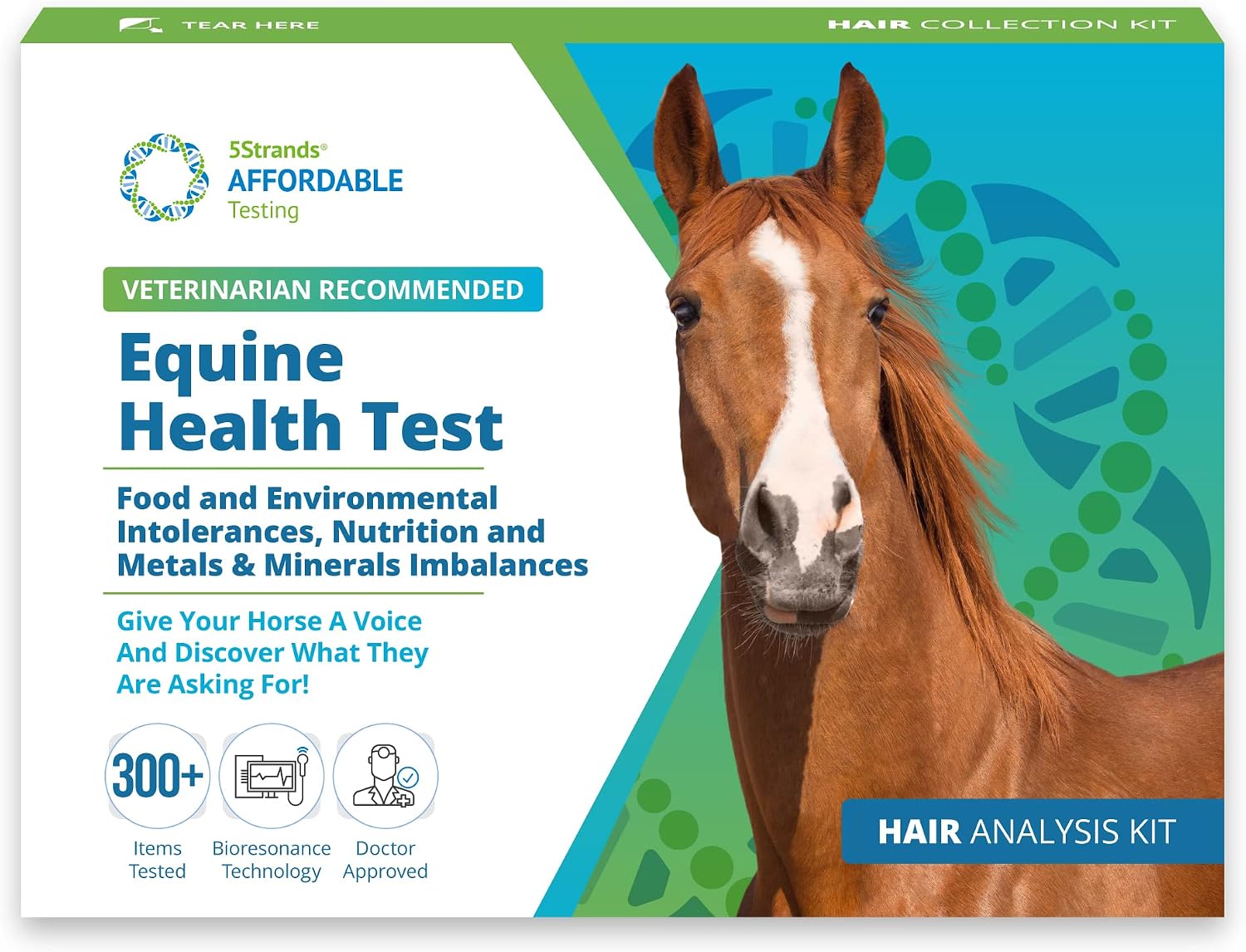 5Strands Equine Health Test, Environmental & Food Intolerance, Nutrition, Metals and Minerals Imbalances, at Home Horse Hair Sample…