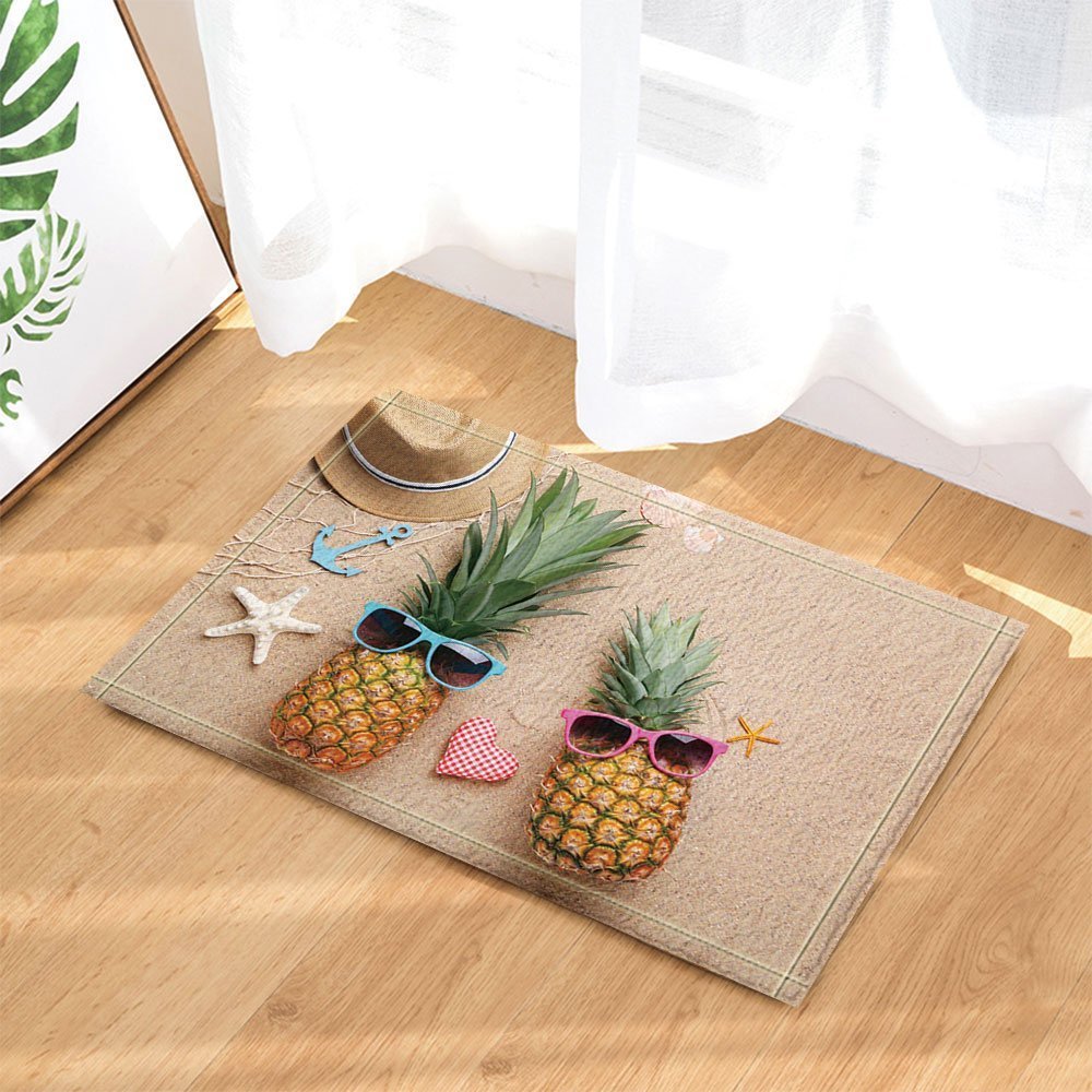 CdHBH Starfish Decor Ripe Pineapples with Sunglasses on Beach Sand Bath Rugs for Bathroom Non-Slip Floor Entryways Outdoor Indoor Front Door Mat Kids Bath Mat 15.7x23.6in Green