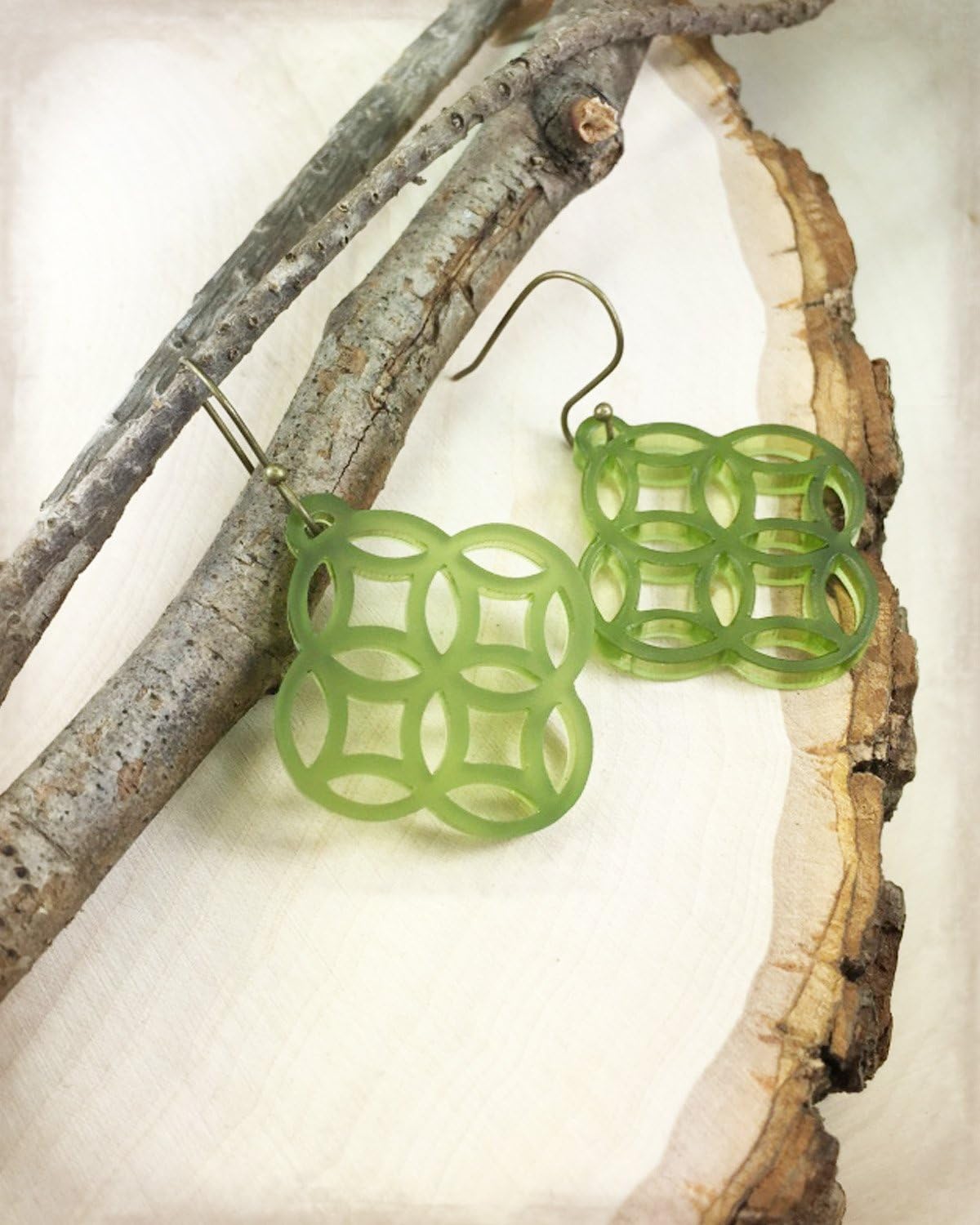 Zara ~ Olive Frosted Laser Cut Earrings