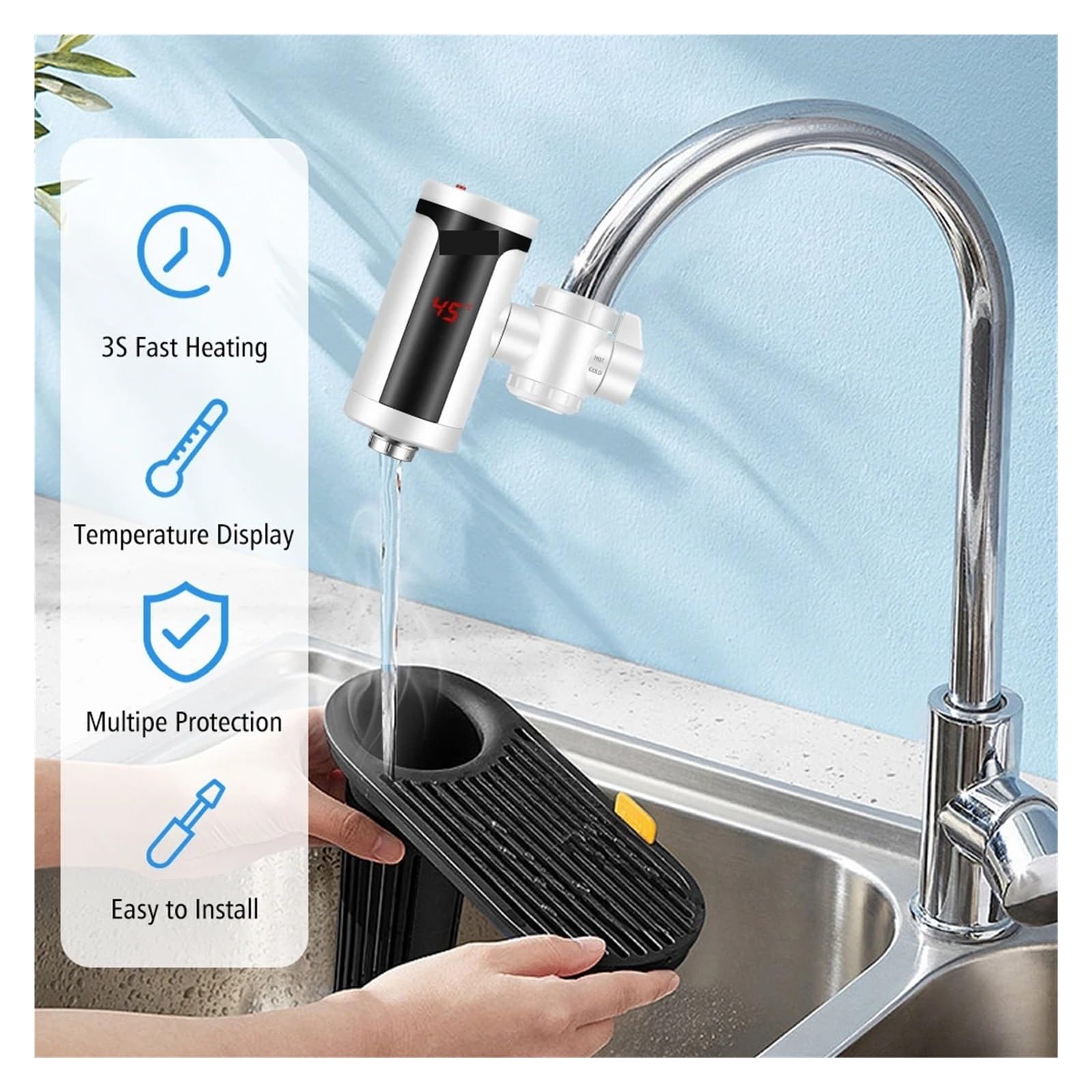 Rubinetto Elettrico for Acqua Calda Istantanea 3300W Scaldabagno da Cucina Moderno con Rubinetto for Riscaldamento Istantaneo Del'acqua La Sicurezza Efficiente