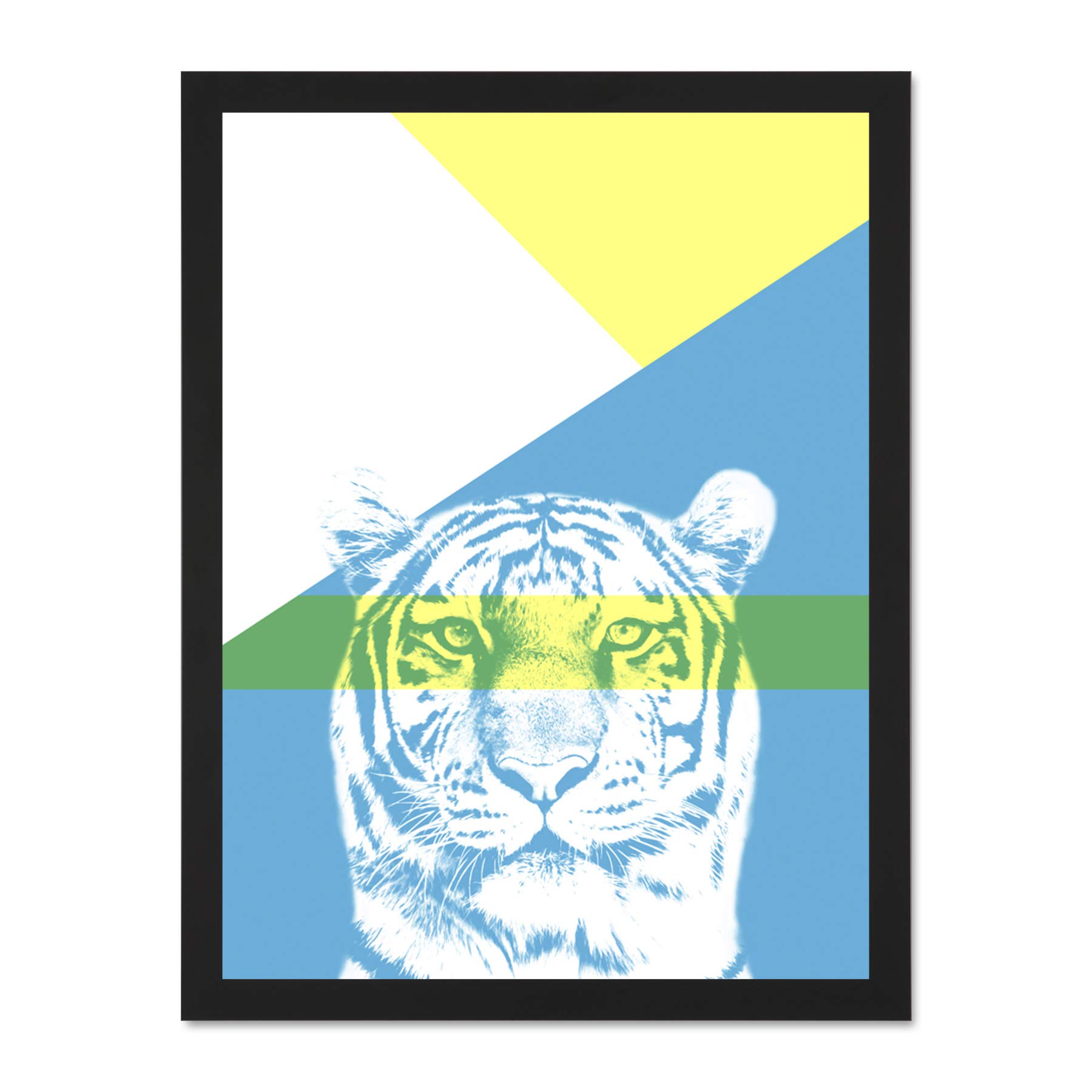 Wee Blue Coo Bold Animals Blue Tiger Large Framed Art Print Wall Poster 18x24 inch