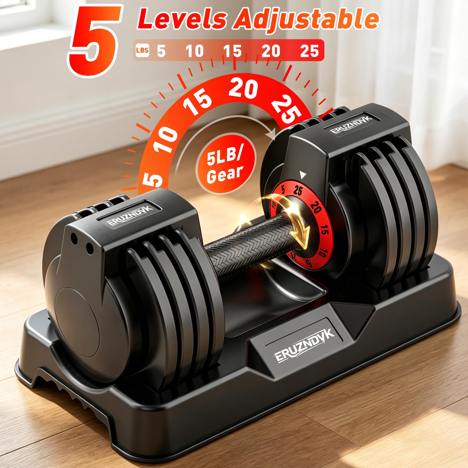 25/55lbs Adjustable Dumbbell Set of 2, 5-in-1/10-in-1 Free Weights Set | 50/110lb Set, Anti-Slip Texture Handle for Exercise, Fitness Equipment Set, Home Gym Strength Training, for Men and Women