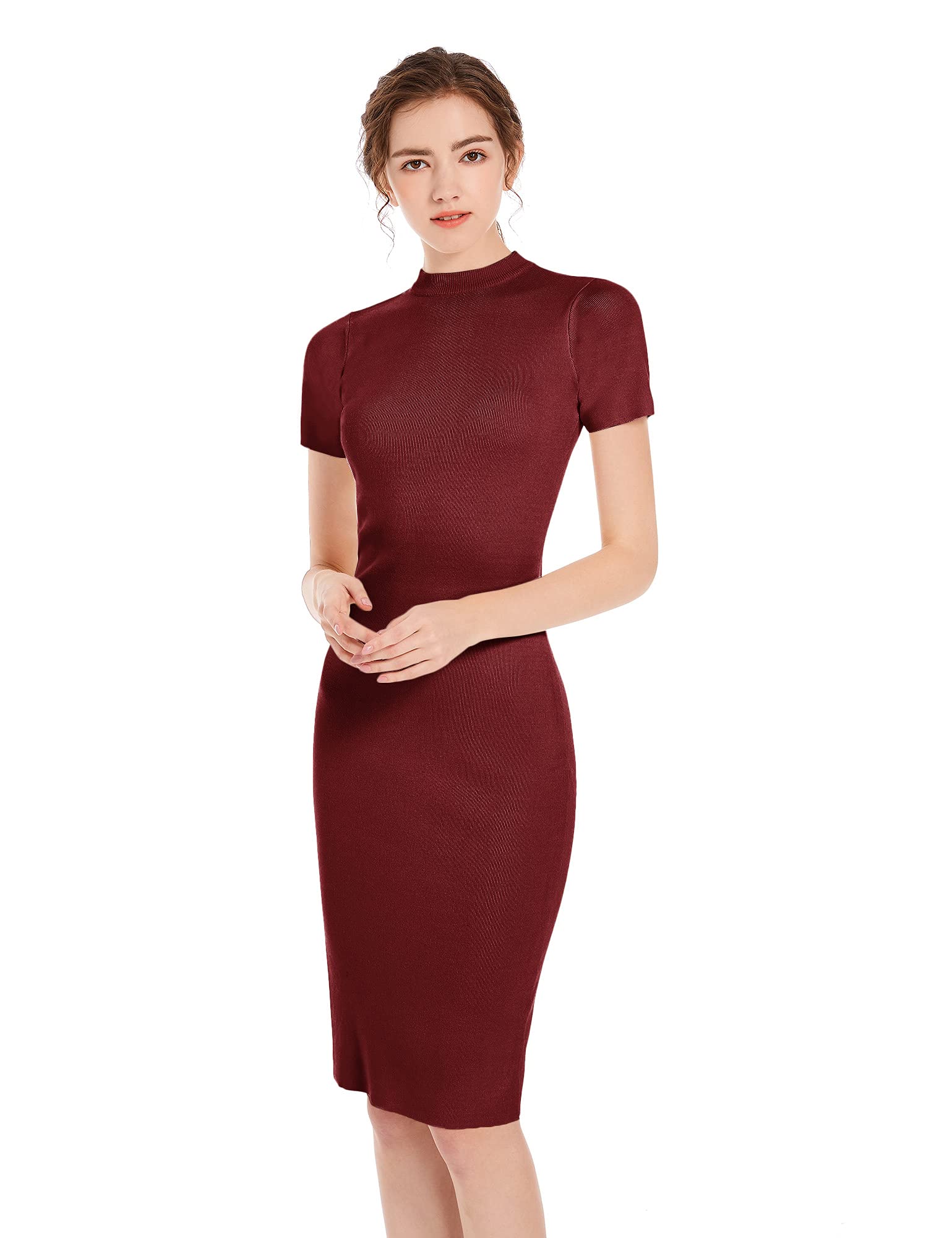 v28 Women’s Short Sleeves Knit Spring Summer Elastic Bodycon Midi Pencil Dress