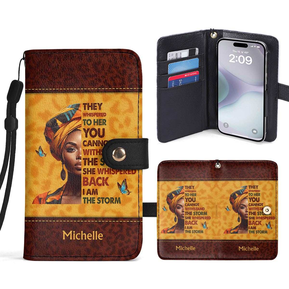 Sistabag - Personalized Phone Case Wallet Case with Card Holder, Sista Bag for Woman, for Mom, Grandma, Bestie Gifts for Women (I Am The Storm)