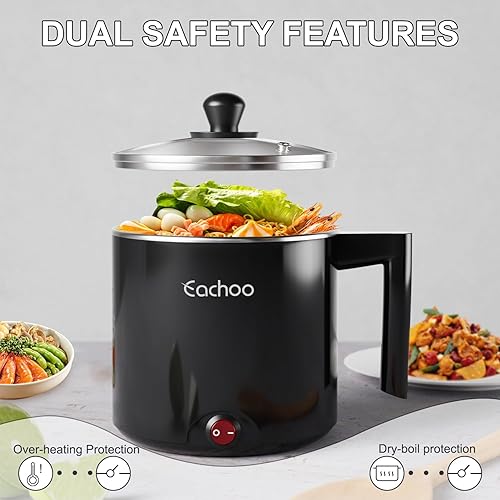 Miniatura 6 de Olla eléctrica para cocinar ramen de 1.5 L, mini olla portátil multifuncional para pasta, fideos, huevos, sopa, olla antiadherente con protección