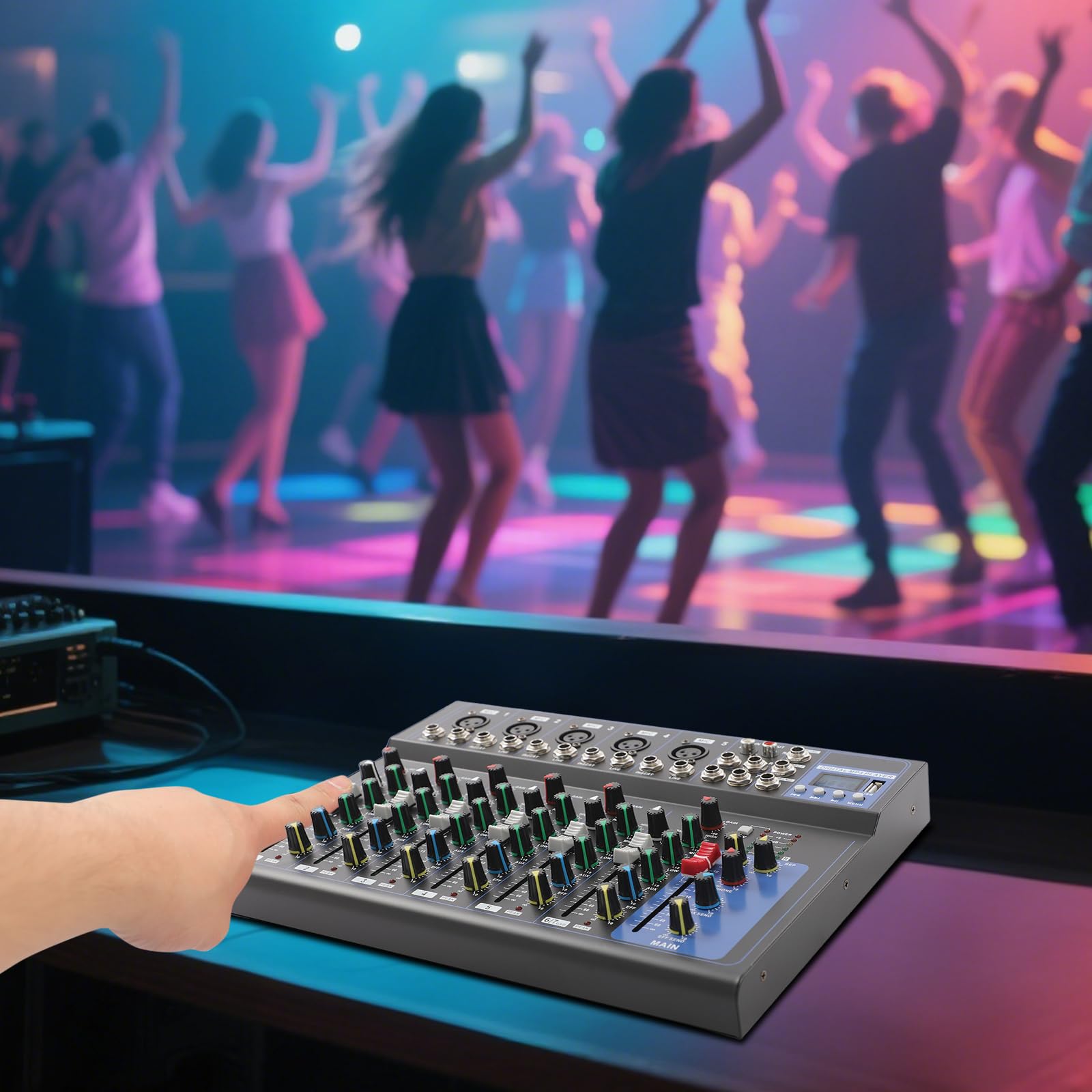 Mesa de mezclas, mezclador de audio de 7 canales, controlador de DJ, mesa de mezclas DJ con seis estilos de música integrados, ecualizador estéreo para la grabación de aplicaciones de música de