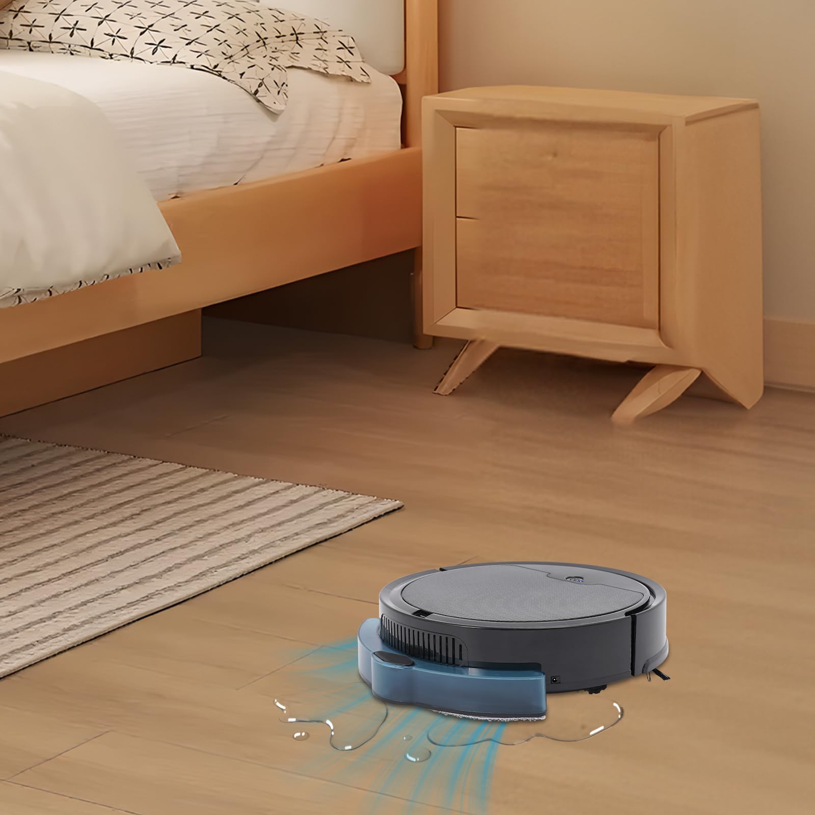 Robot aspirador, barredora 3 en 1 (barrido, succión y trapeación), aspiradora de 80 minutos de duración, robot, robot aspirador 1100Pac con aplicación, control inteligente (negro)