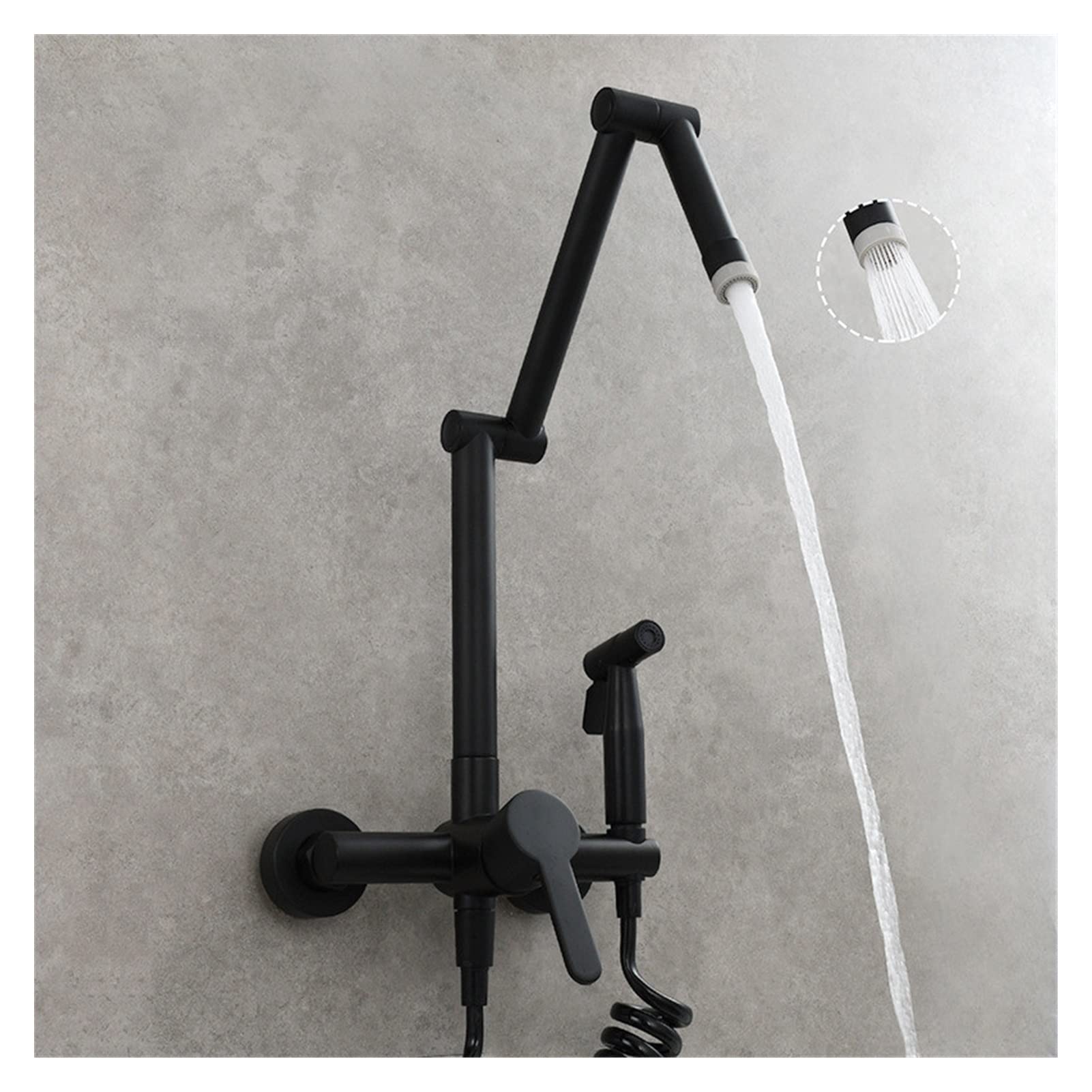 Flexible Swivel Tap, Fodable Kitchen Faucet Brass Black Sink Mixer Tap Hot & Cold Wall Mounted with Spray Gun Rotating(Style 5 Black)