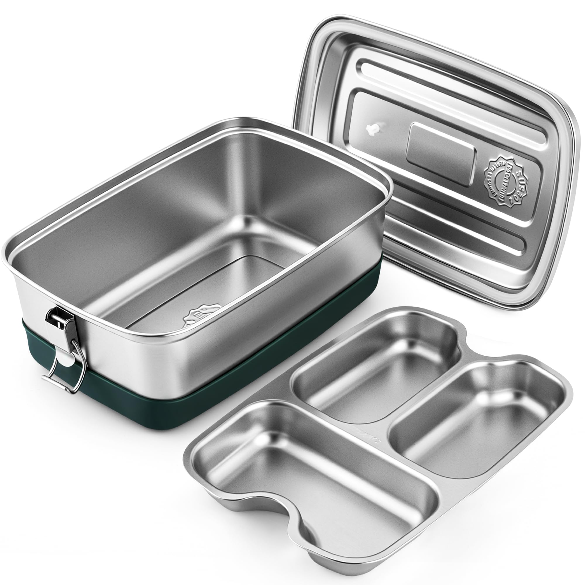 Aurinovellia Premium Edelstahl Brotdose, 2000ml Lunchbox Auslaufsicher, Brotzeitdose mit 3 Fächern, Brotdosen Metall, Umweltfreundlich & BPA-frei, Bento Box, Jausenbox, für Erwachsene & Kinder Küche, Haushalt & Wohnen