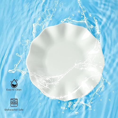 Miniatura 7 de TAMAYKIM Juego de 12 platos de postre de porcelana de 7 pulgadas, juego de vajilla de aperitivo con borde ondulado, platos pequeños, resistentes a