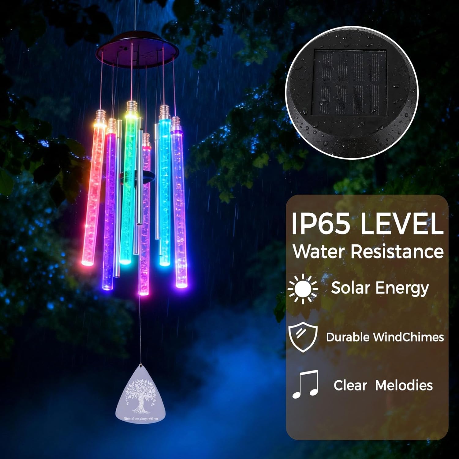 Solar Wind Chimes for Outside, 6 LED Tubes Auto-Color Changing, Birthday/Festival/White Elephant Gifts, 37” Outdoor Decor for Garden, Yard, Patio - Image 7