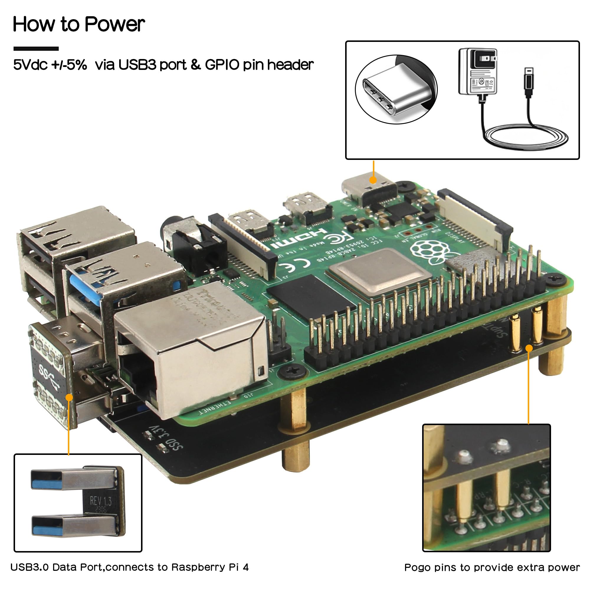 Geekworm X872 V2.0 USB 3.0 to M.2 NVMe SSD HAT Shield for Raspberry Pi 4