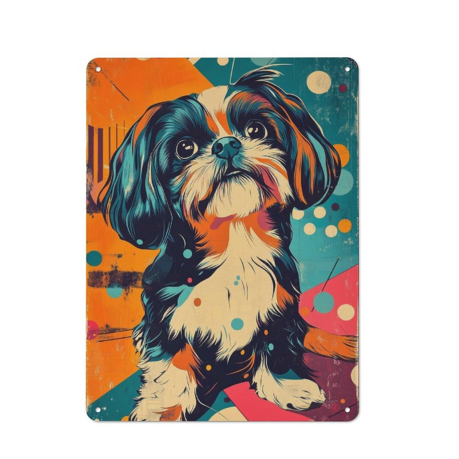 Junmoney Shih Tzu Pop Art Playful Shih Tzu In Retro C For Café Or Restaurant, Olors Vintage Metal Sign 40X30cm, For Vintage Wall Decor Fans, For Cafés, Pubs And Restaurants