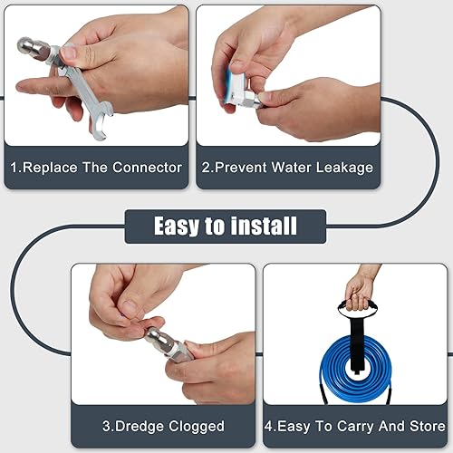 Miniatura 7 de Kit de chorro de alcantarillado de 100 pies para lavadora a presión, manguera limpiadora de drenaje de chorro de agua de 5800 PSI, esquina NPT de 14
