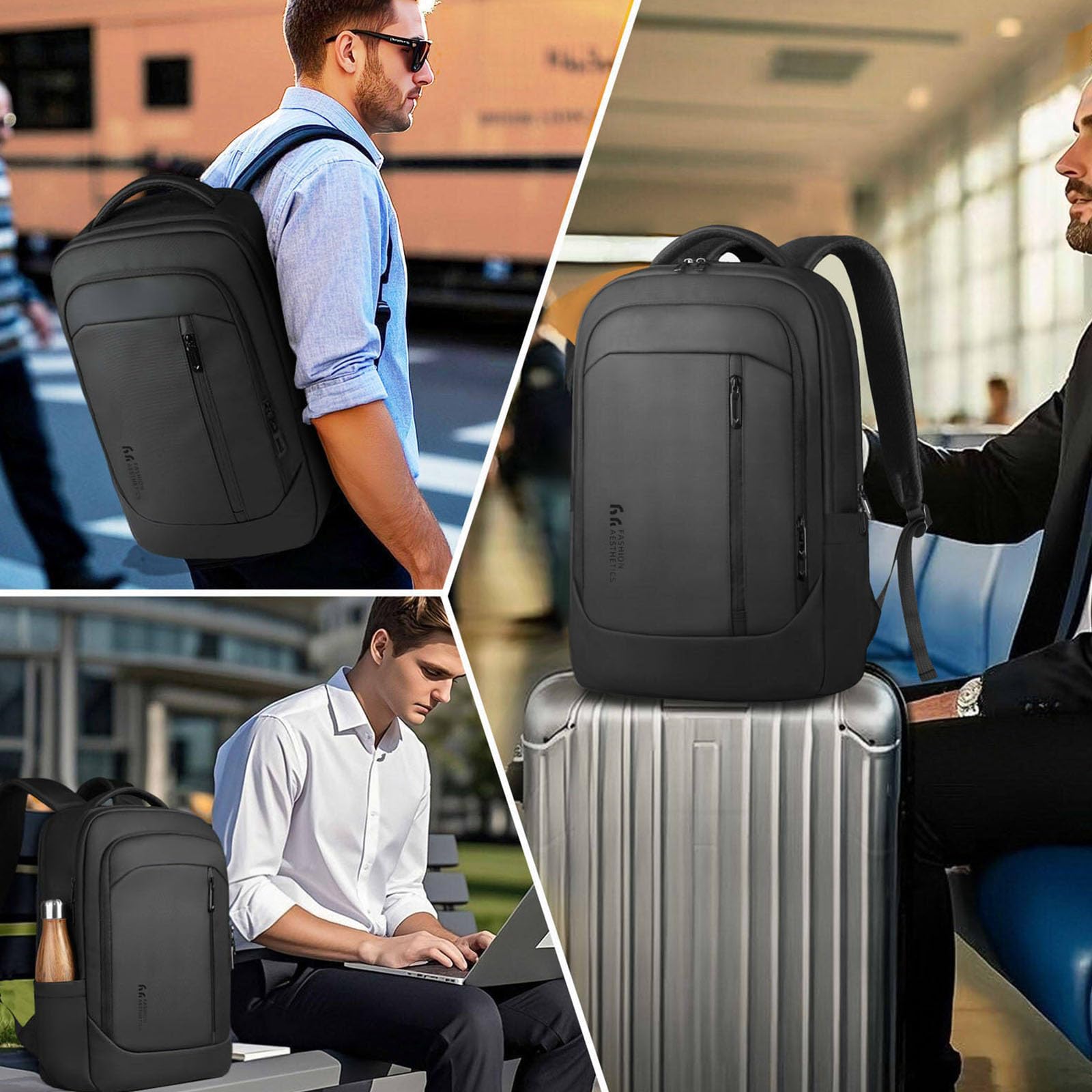 hk Business Laptop Rucksack Herren 15,6 Zoll mit Laptopfach | Wasserabweisender Antidiebstahl Rucksack mit USB-Ladeanschluss, großem Stauraum für Pendeln, Büro, Reisen und Geschäft