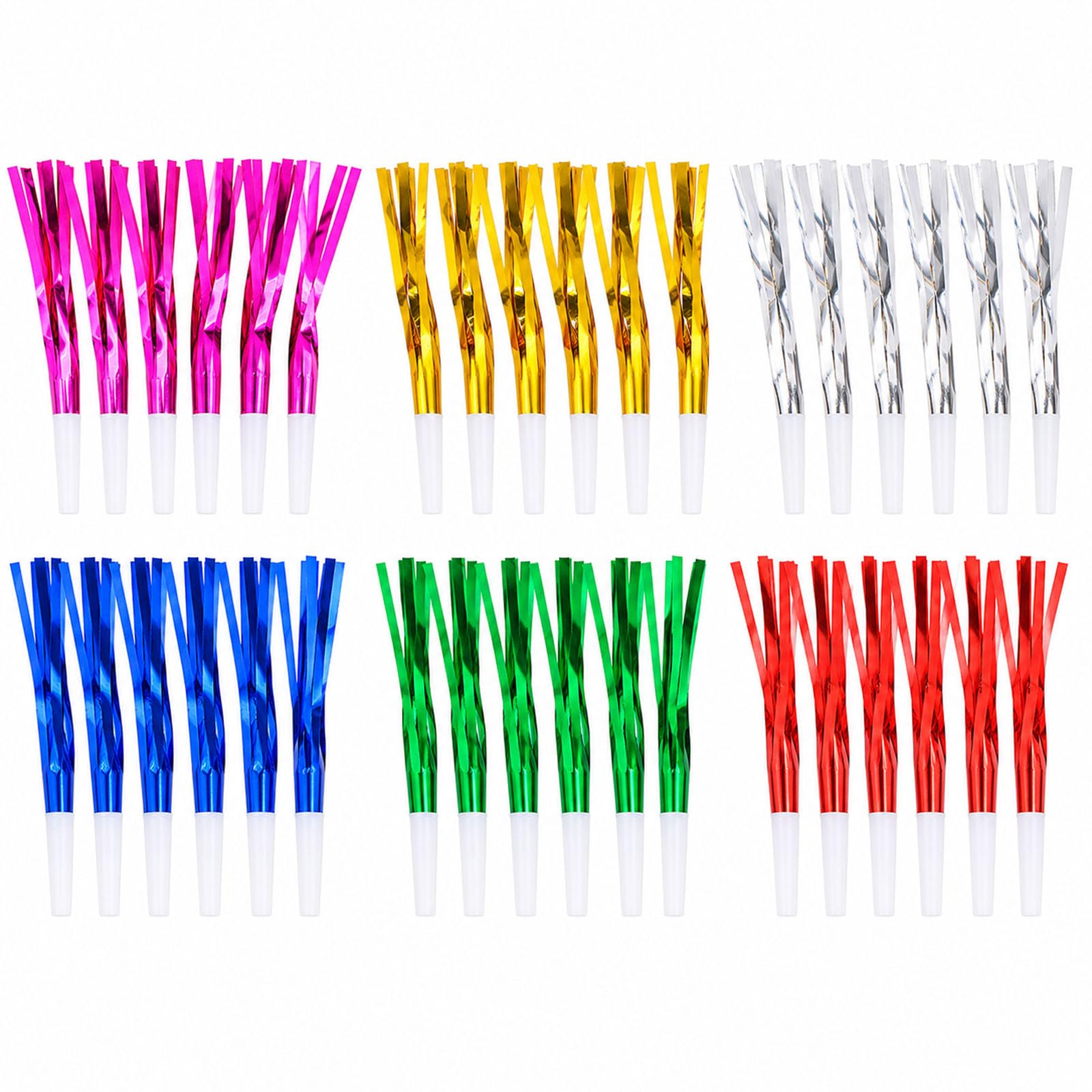 Tinminx 36 Pcs Colourful Party Noise Makers, Metallic Fringe Party Horns for Adult Celebrations, Graduation, New Year, Sports Events and Parties