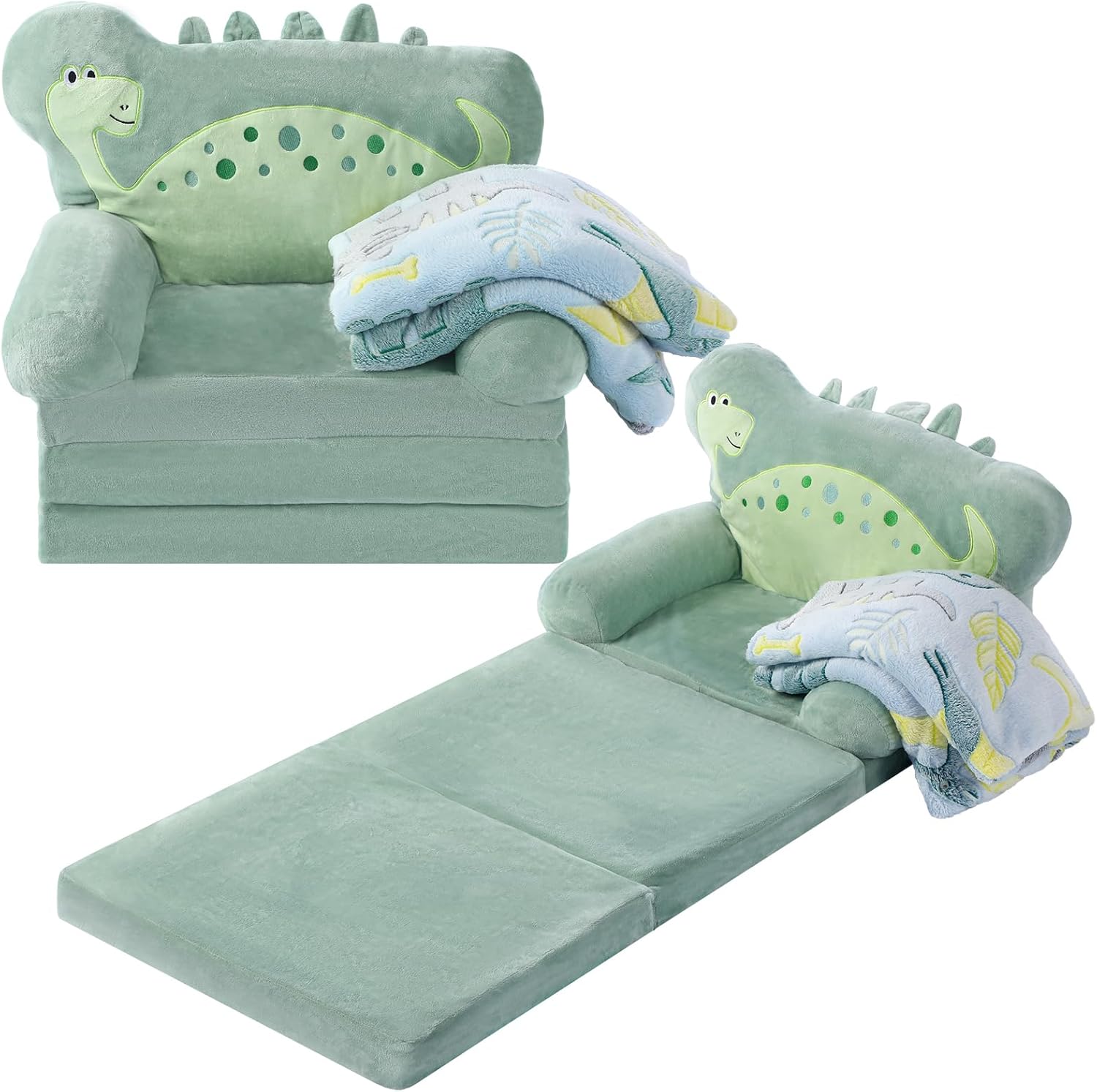 Unicorn Kids Couch Fold Out 2-in-1 Toddler Sofa Fold Out with Blanket, Soft Toddler Chair Comfy for Boys Girls Baby, Convertible Sofa to Lounger for Napping Reading Playing Christmas, Pink