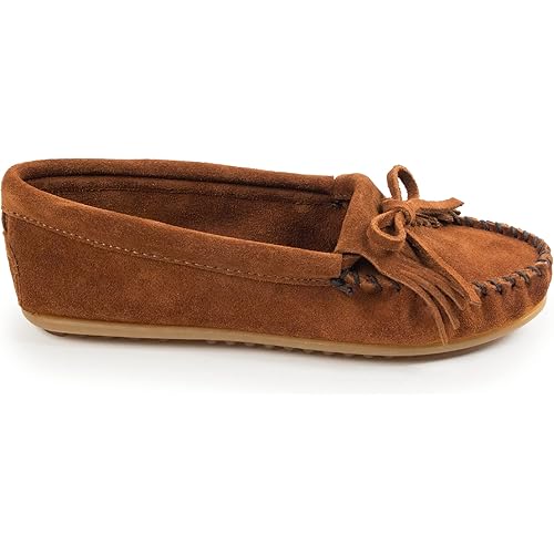Minnetonka Women's Kilty Faux Fur Slippers, Suede Moccasin Slippers for Women 8.5 W Brown