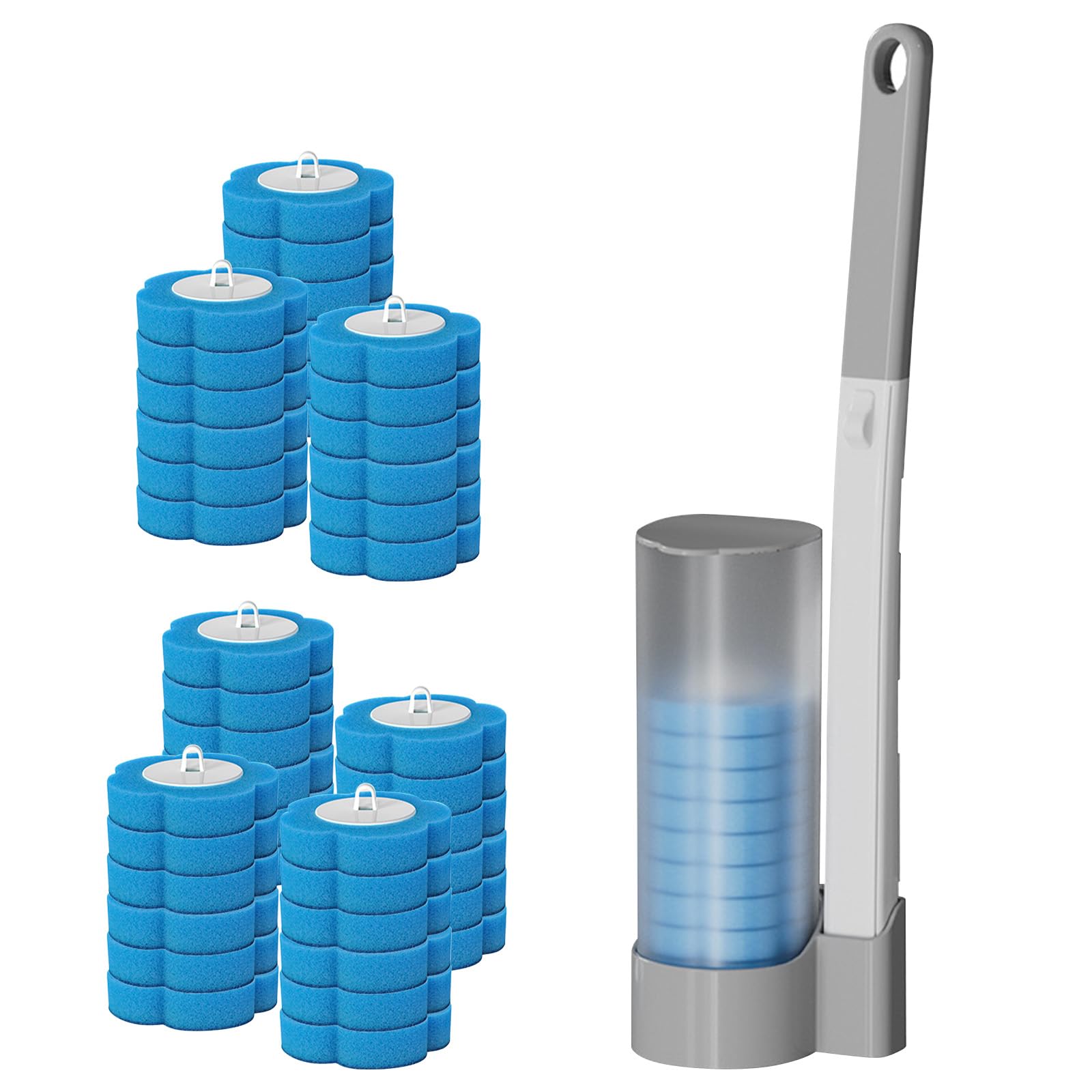 Disposable Toilet Brush Kit, Toilet Bowl Cleaner Wands with 42 Toilet Wand Refills Replacement Heads, Disposable Toilet Cleaning System with Holder for Toilet Bathroom Cleaning (42)