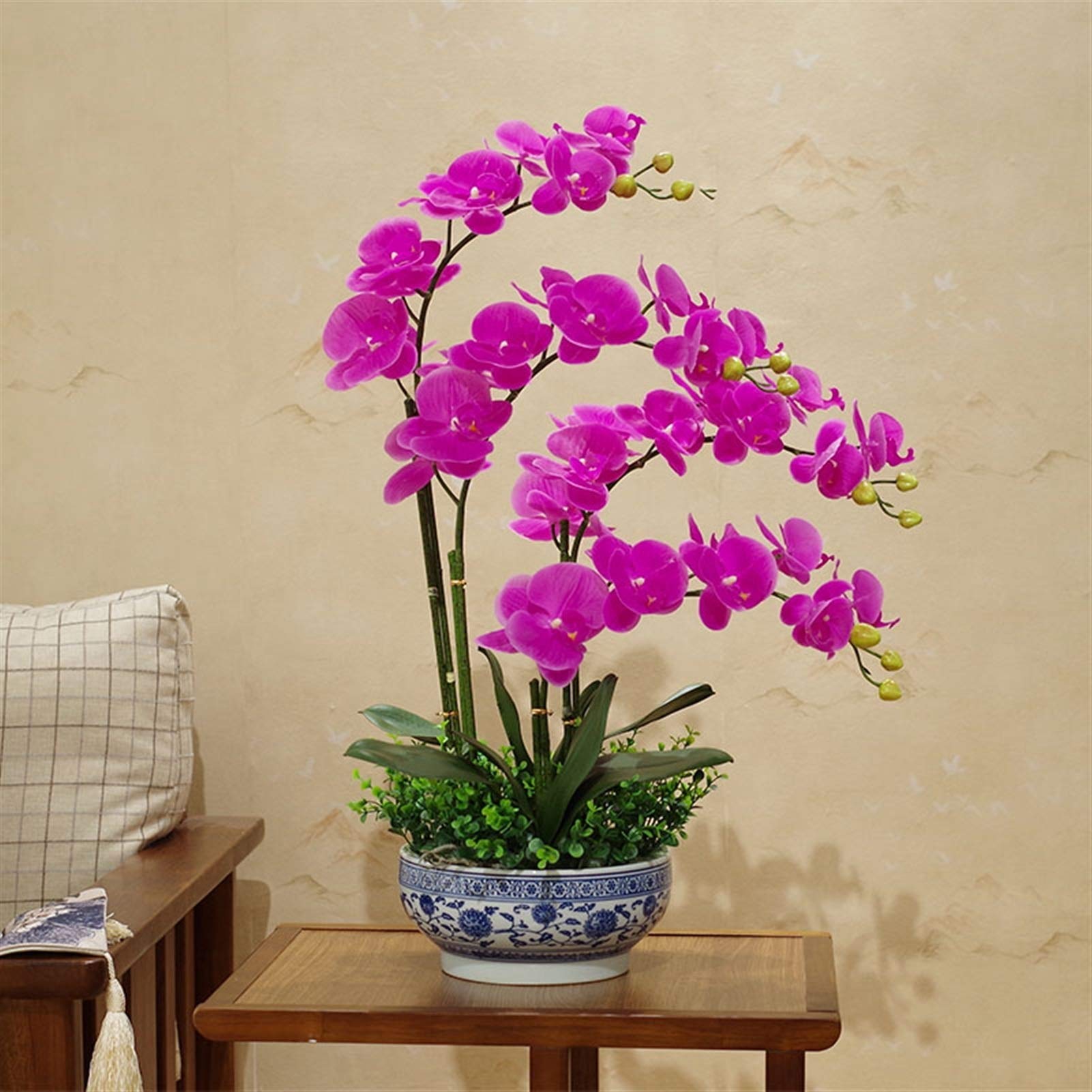 LUUYYI Flores artificiales artificiales de orquídeas artificiales Phalaenopsis orquídeas en macetas, flores de poliuretano falsas, plantas de Phalaenopsis, bonsái, decoración del hogar, Weddi (rosa)