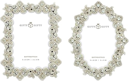 Juego de 2 portarretratos pequeños vintage con joyas de 2 x 3 pulgadas para mesa, escritorio, marcos de fotos pequeños, perfectos para decoración