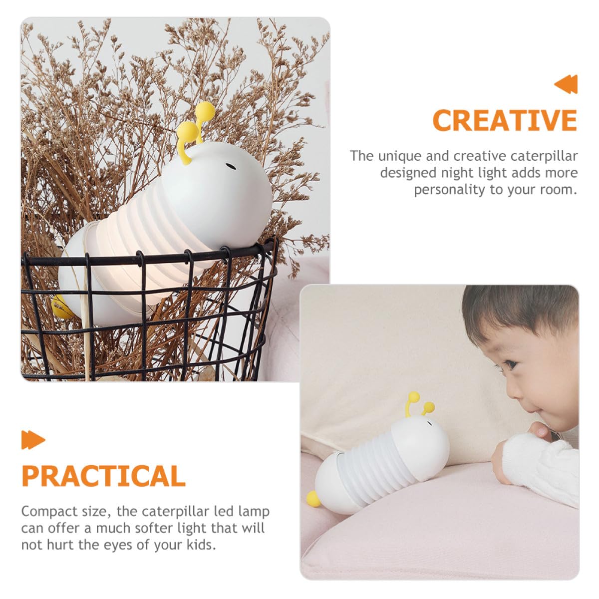 Lámpara Infantil LED de Oruga Plegable y Colgante, Luz de Noche USB para Dormitorio y Guardería, Decoración Creativa para Habitación de Bebés y Niñas, Pequeña y Portátil