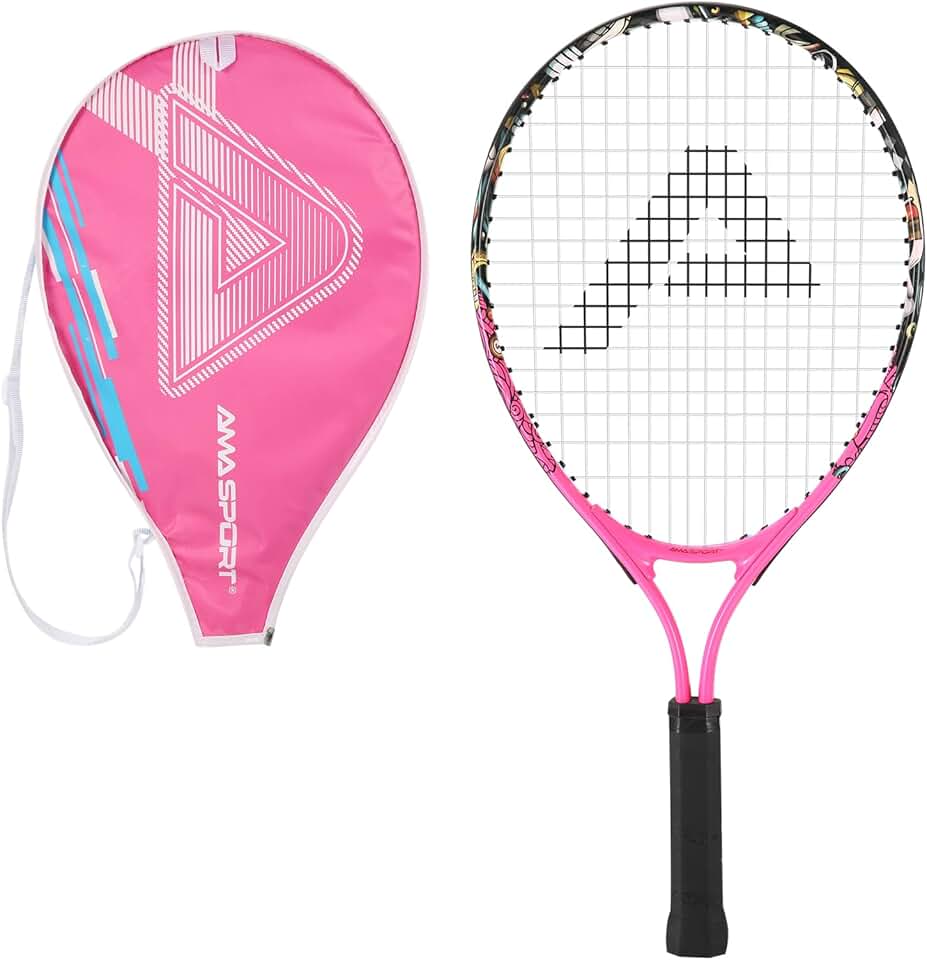 Raquete de tênis infantil para crianças pequenas, kit iniciante de 43 a 63 cm para meninas, rosa e amarelo, com alça de ombro de nylon 420D