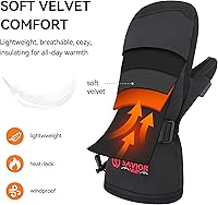 Vista 6 de SAVIOR HEAT Manoplas Calefactables con Batería, Guantes de Esquí con Batería, Manoplas Eléctricas Recargables Mejoradas para Esquí, Camping