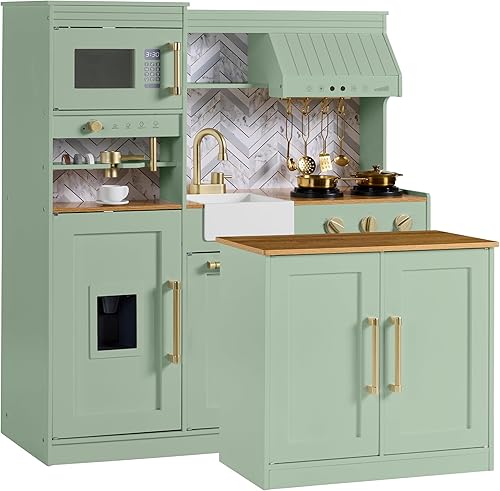 Miniatura 10 de Best Choice Products - Juego de cocina de simulación para niños, juego interactivo de madera para niños pequeños con isla, máquina de espresso, 17