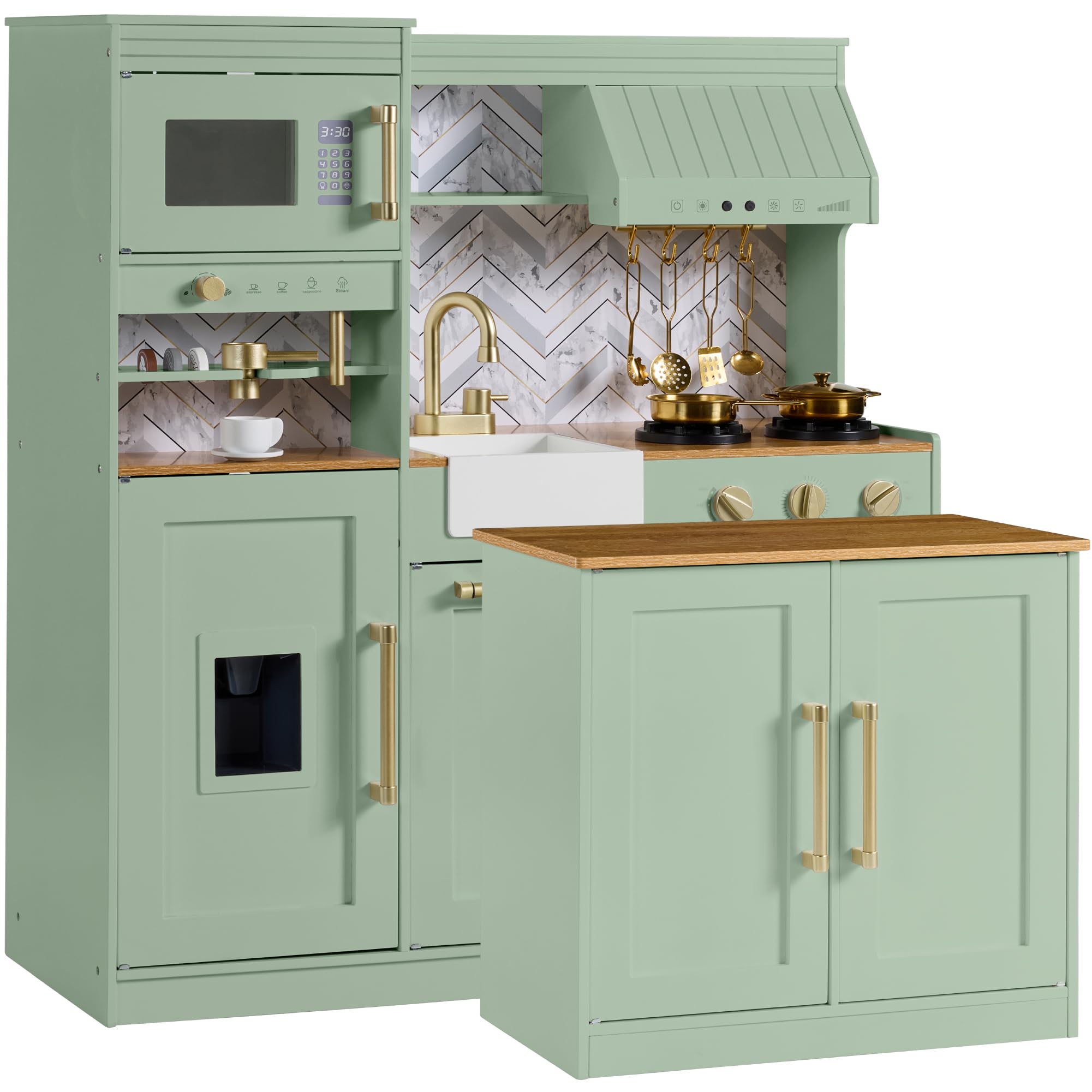 Photo 1 of NOT SURE IF FUNCTIONAL///Best Choice Products Pretend Play Kitchen for Kids, Interactive Wooden Toddler Playset with Island, Espresso Machine, 17 Accessories - Sage
