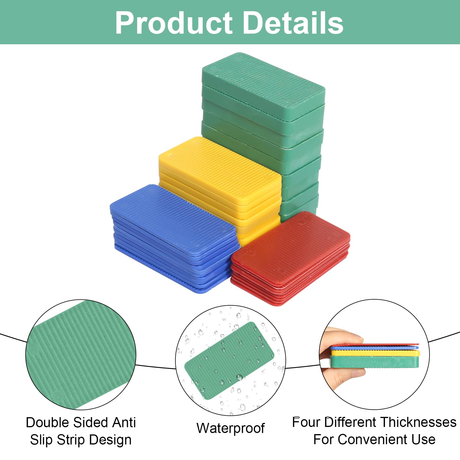 Set di 40 Blocchi in Plastica per Vetri 75 x 40 x 1.5-10mm - Distanziatori e Piastre di Compensazione Cunei per Piastrelle e Mobili - Spessori per la Posa