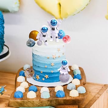 JeVenis Outer Space Party Supplies Galaxy Cake Decorations Outer Space Cake Decorations Rocket Cake Toppers Astronaut Cake Decoration Planet Cake Toppers To The Moon Cake Decoration